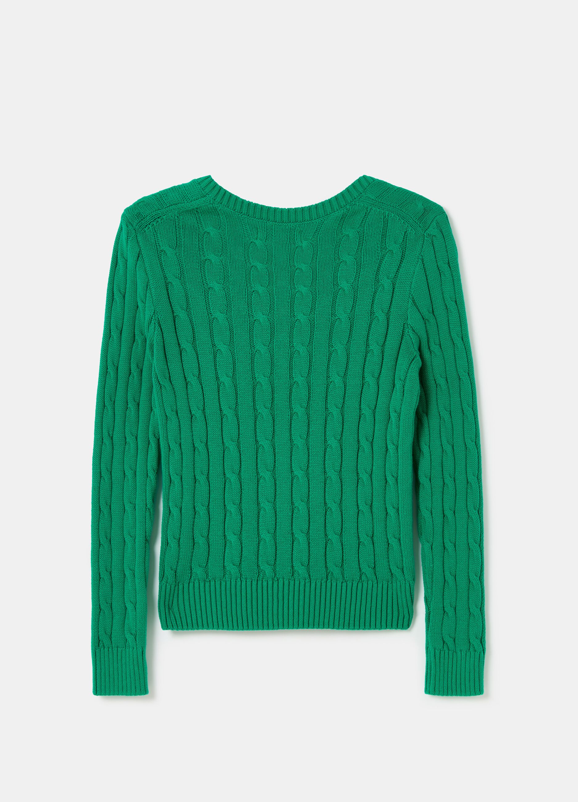Pullover with cable design and V neck