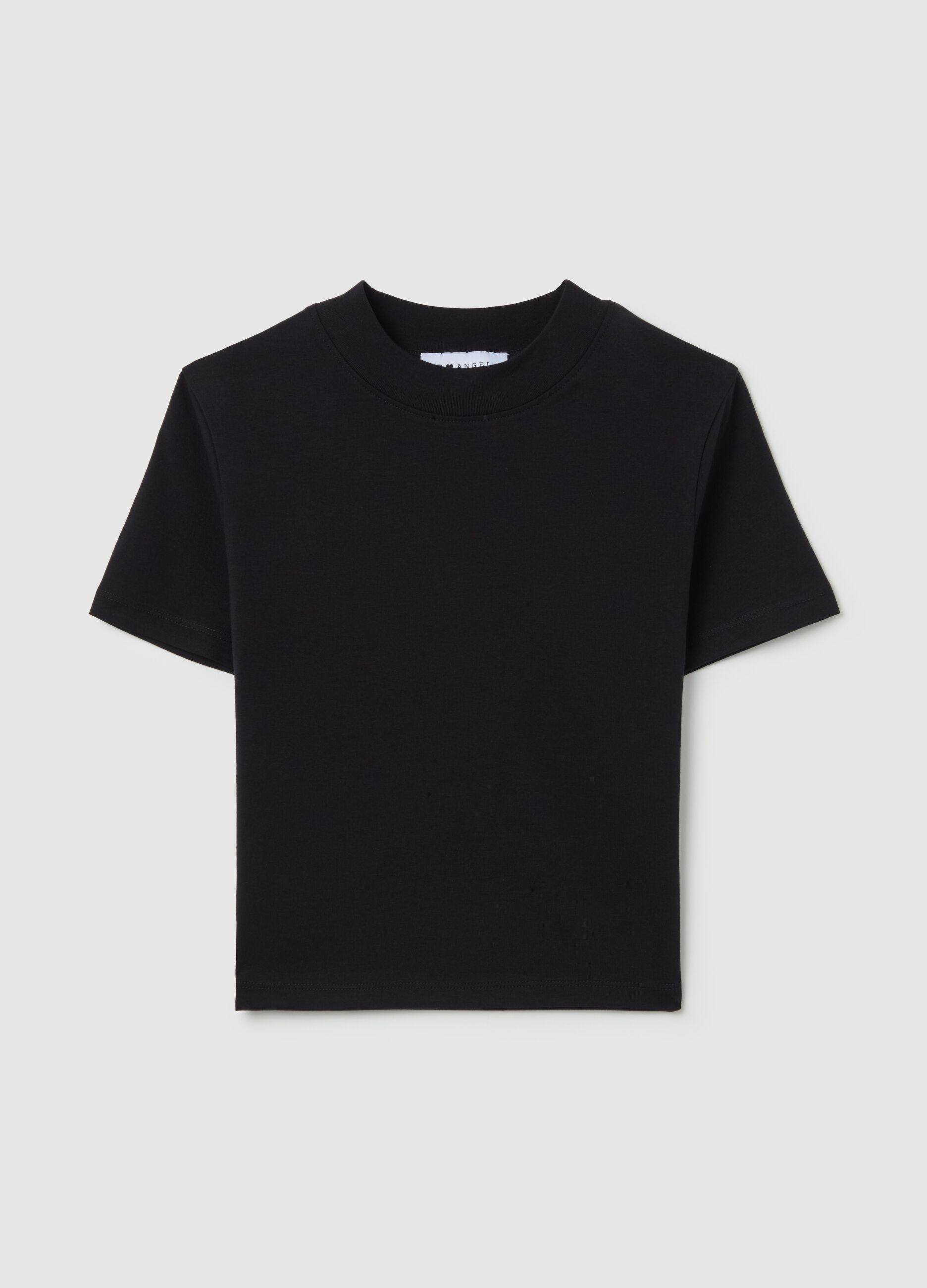 Stretch cotton T-shirt with mock neck