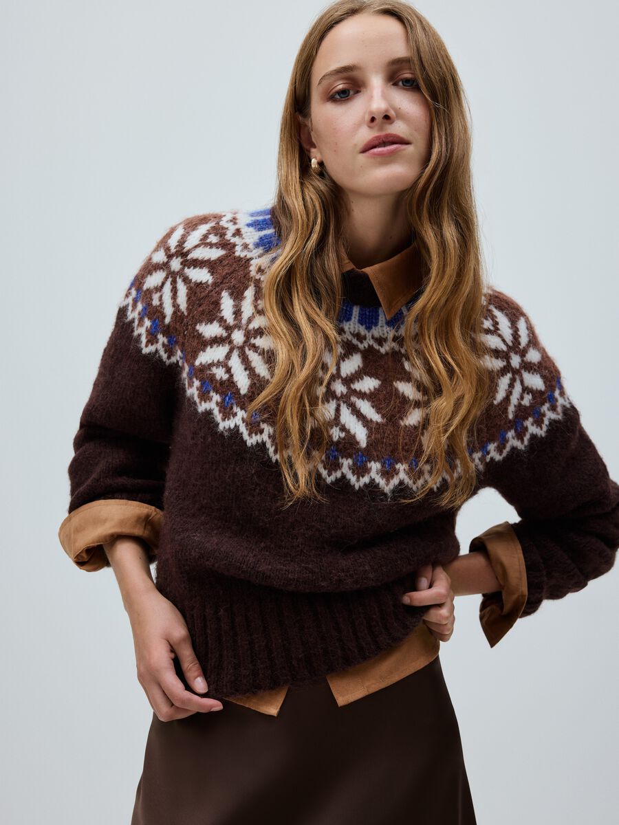 Brown jumper with jacquard pattern_0