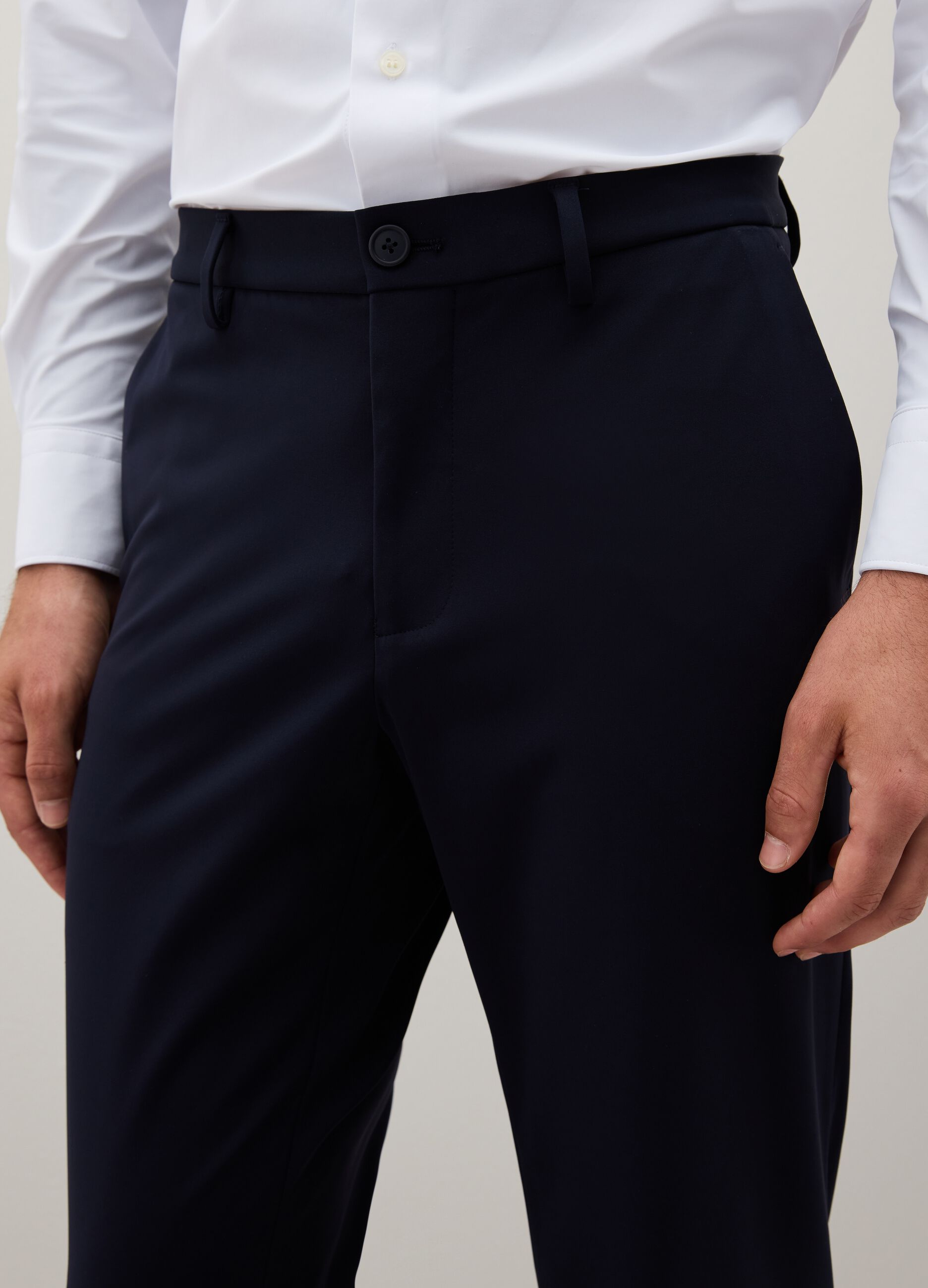Slim Fit Blue Stretch Fabric Trousers