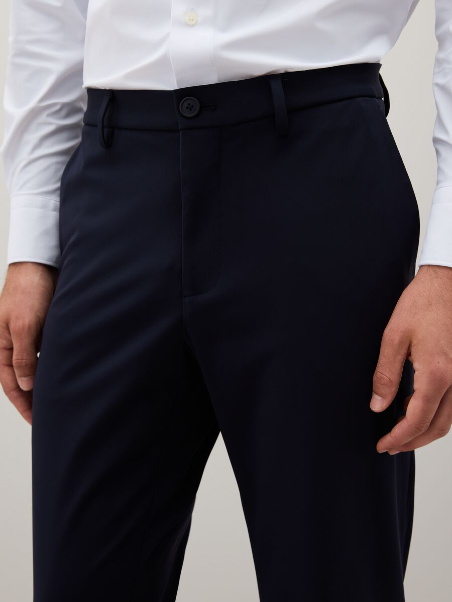 Slim Fit Blue Stretch Fabric Trousers_2