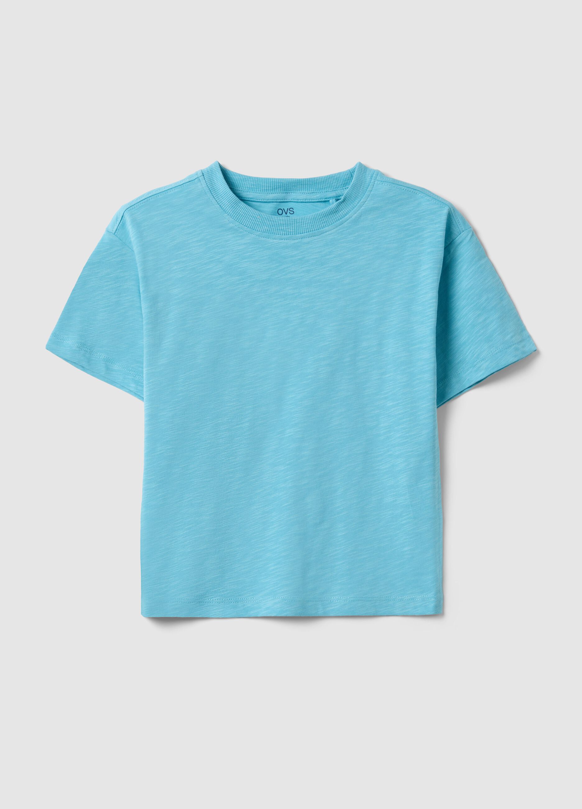 Oversized fit blue crew neck T-shirt in pure cotton for kids