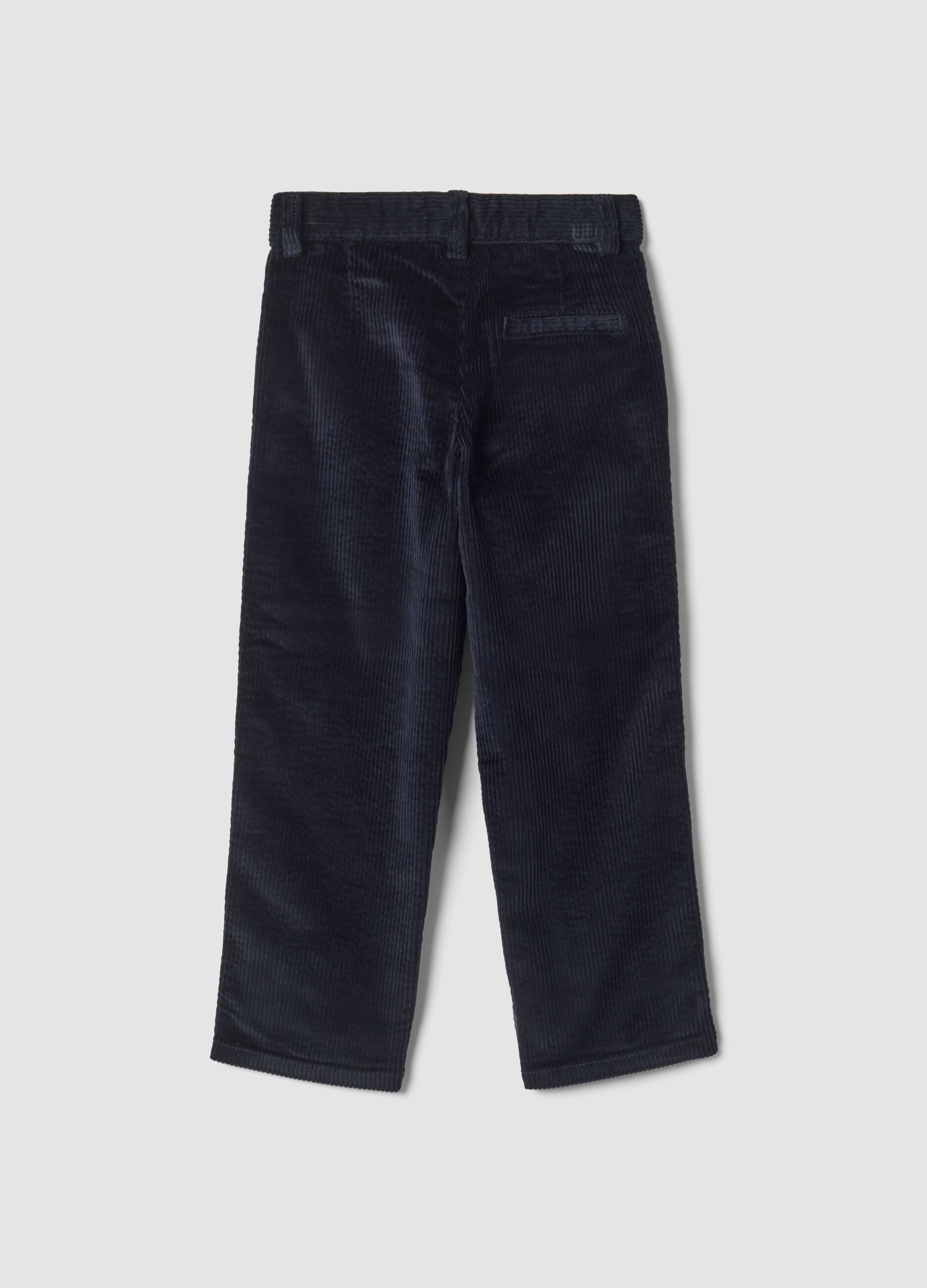 Navy ribbed stretch-cotton chino trousers, regular fit