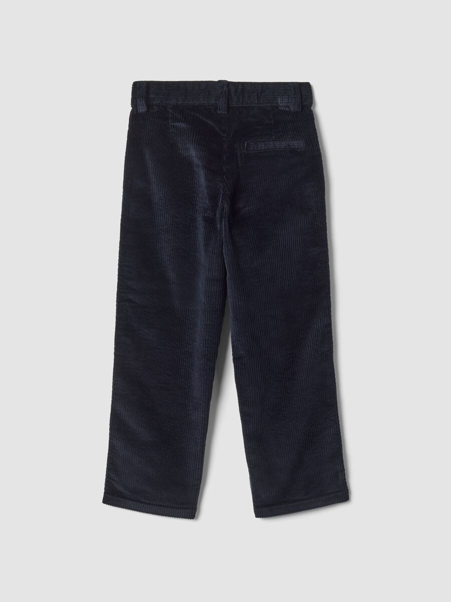 Pantaloni chino blu in cotone elasticizzato a coste regular fit_1