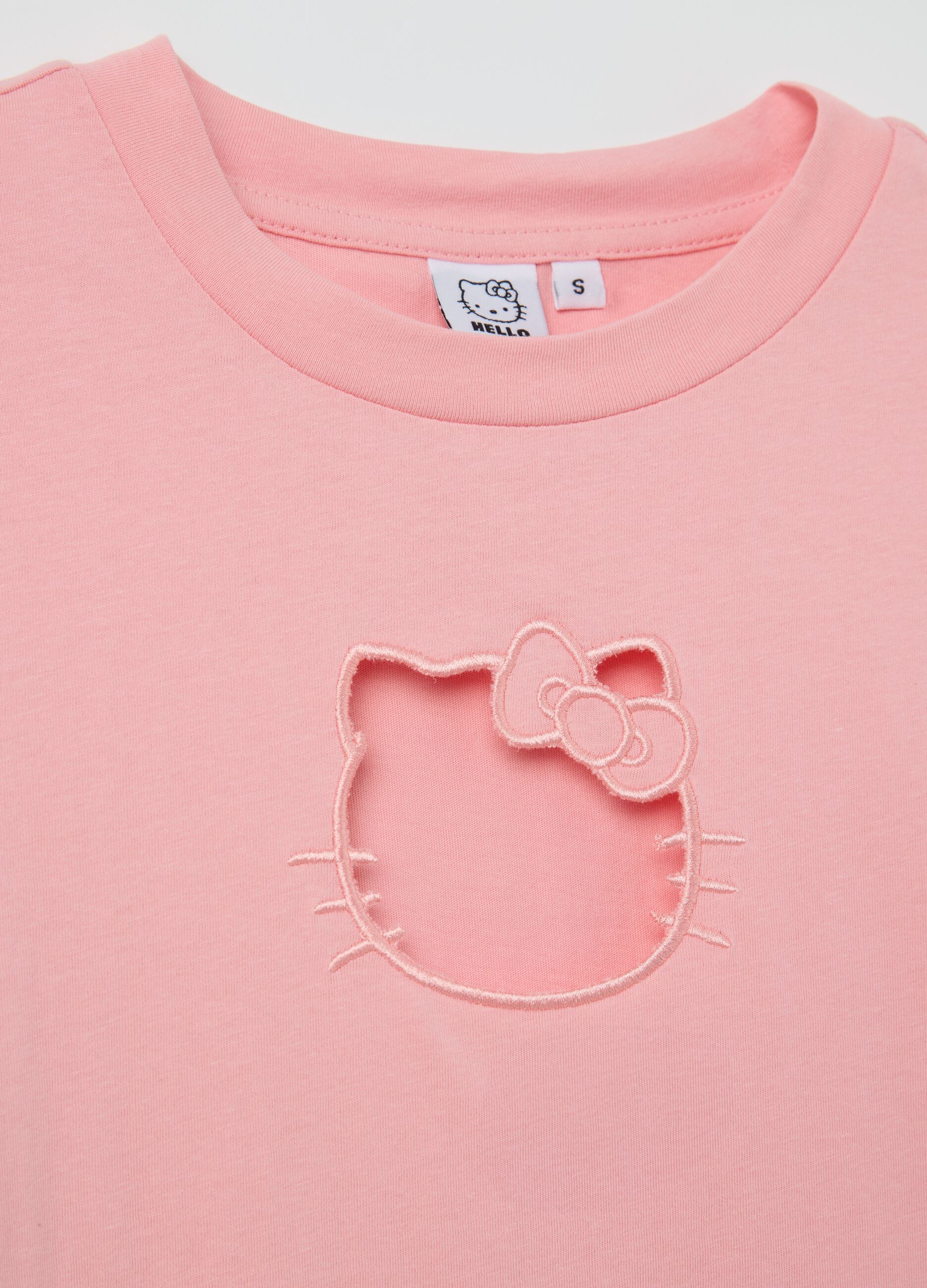 Pink T-shirt in cotton with Hello Kitty embroidery