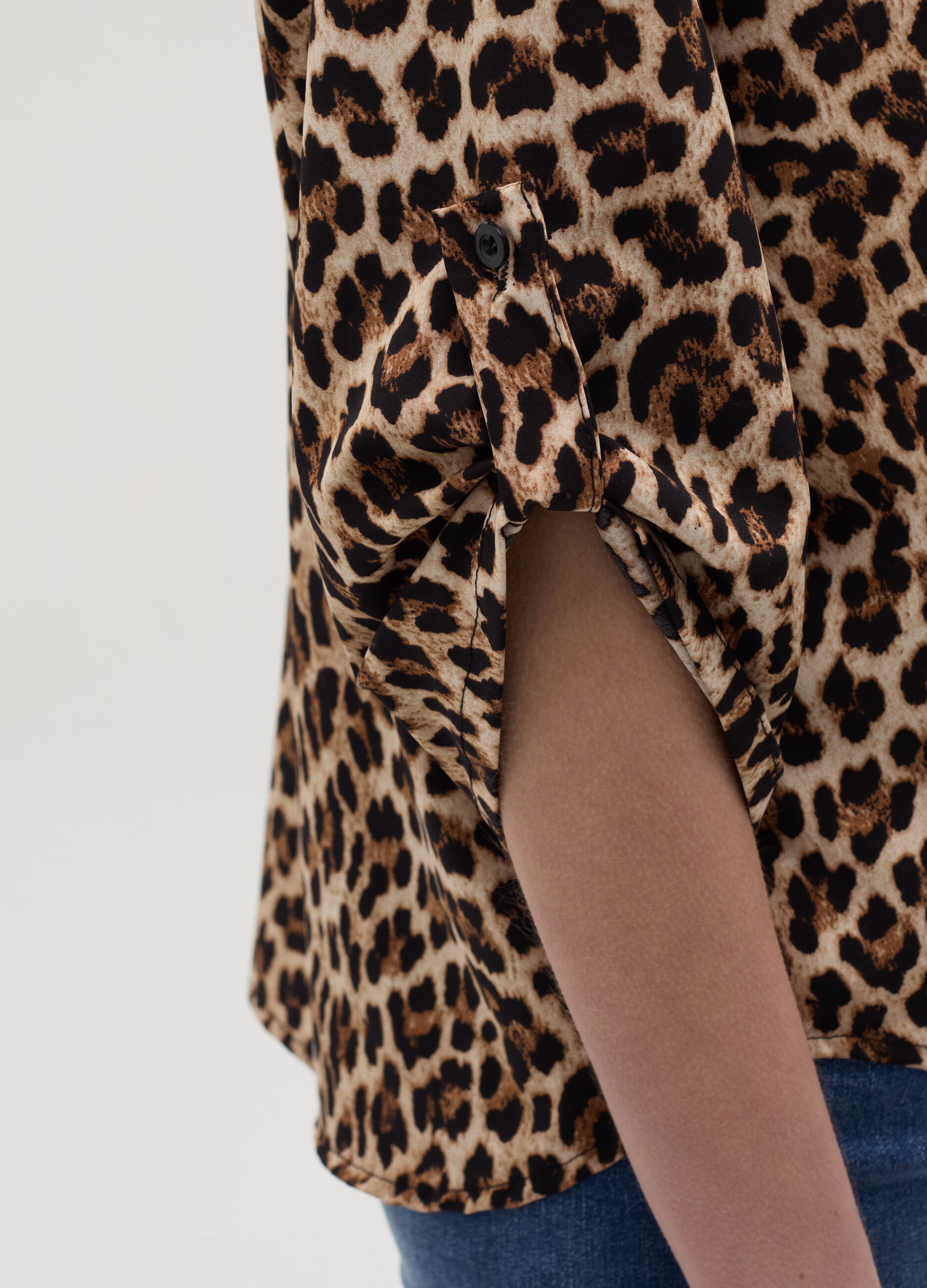 Animal print blouse with kimono sleeves