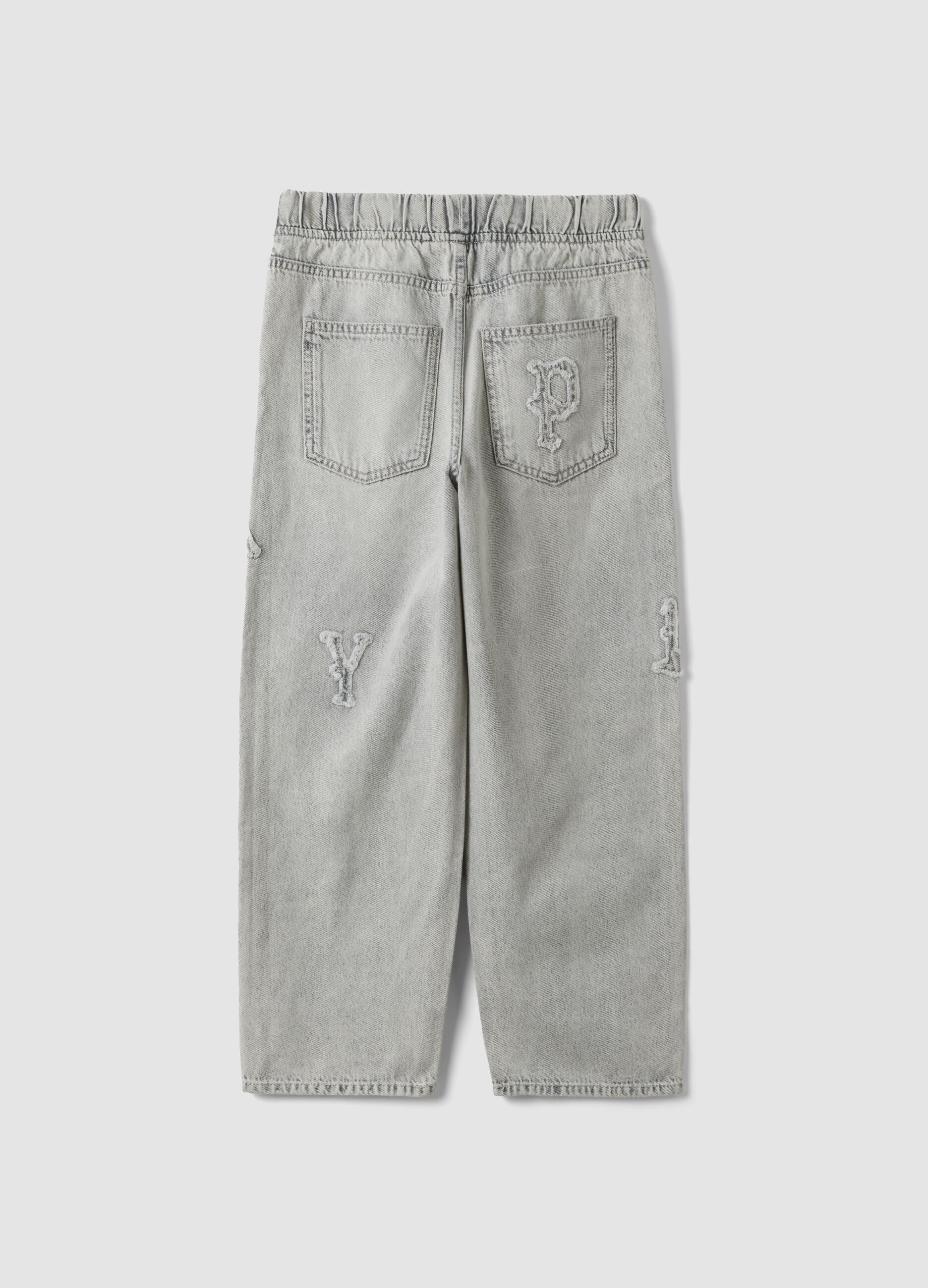 Grey pure cotton denim jeans with elasticated waist for boys, skater fit