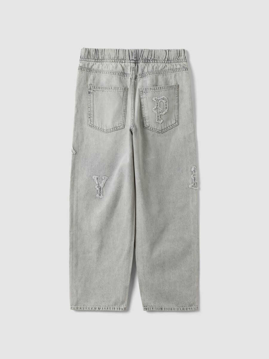 Jeans denim grigi in puro cotone con vita elasticizzata per ragazzo skater fit_5