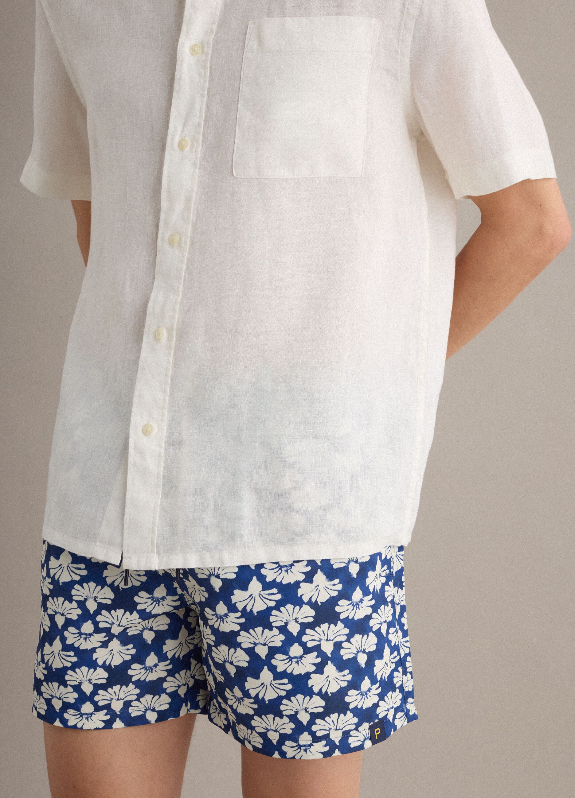 Blue floral-print swim shorts