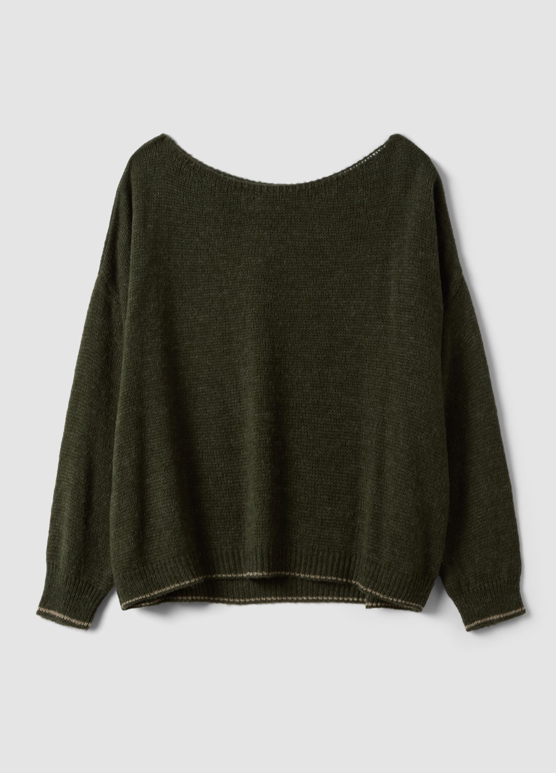 Green regular-fit wool-blend jumper with contrast trim