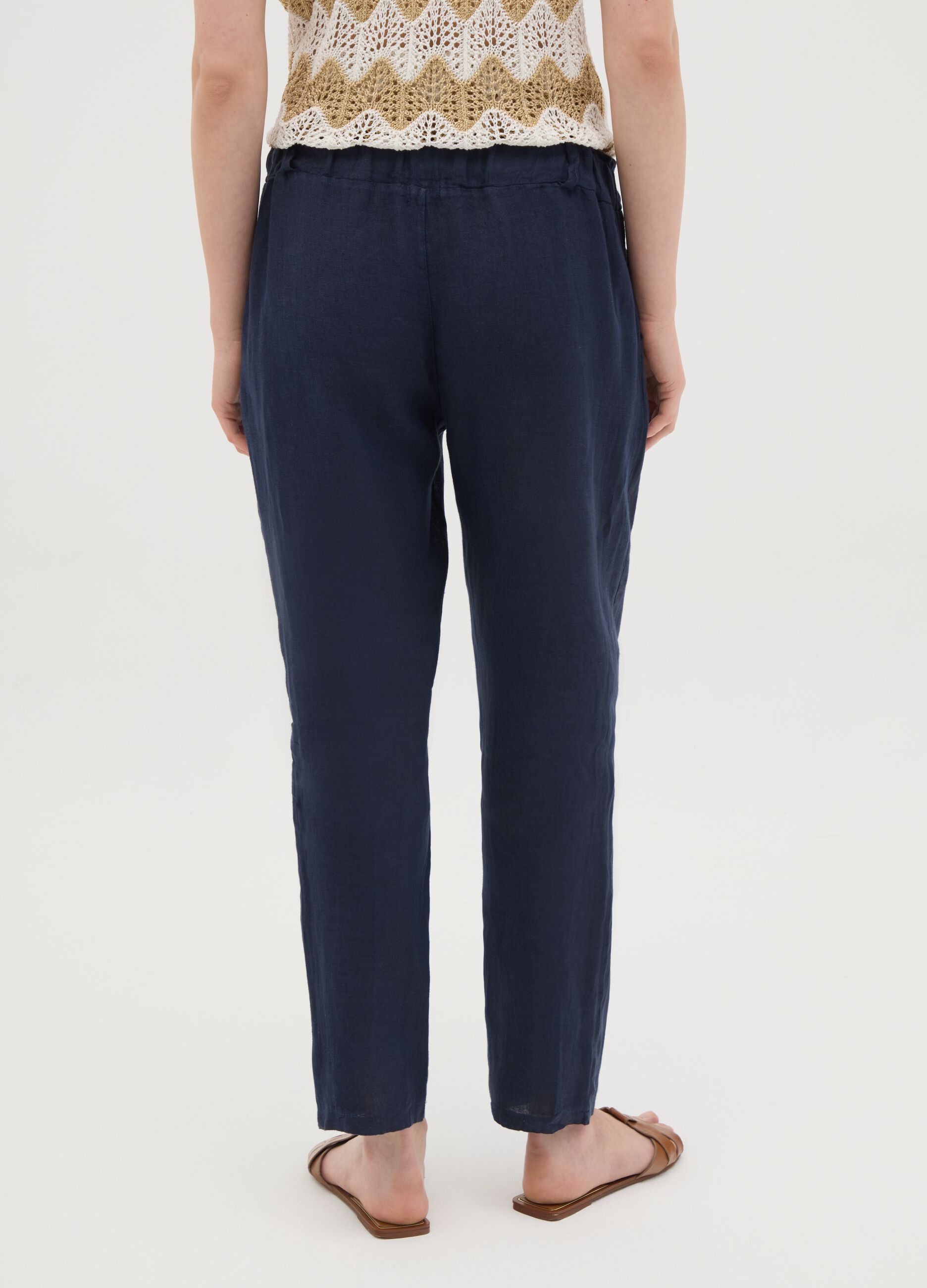 Women's pure blue linen trousers regular fit