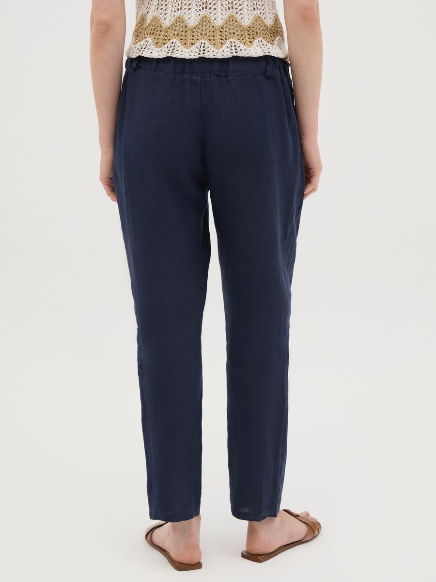 Women's pure blue linen trousers regular fit_3