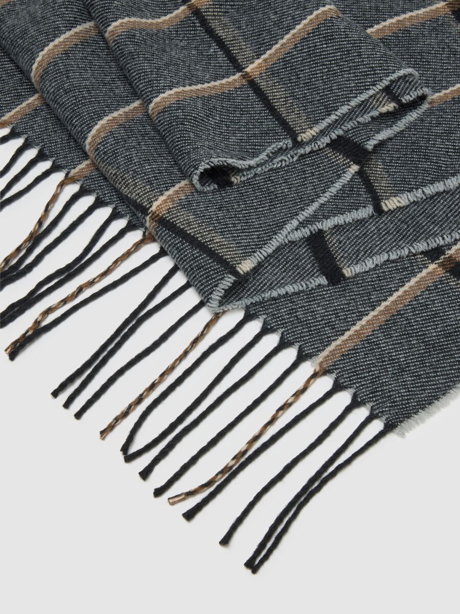 Sciarpa a quadri multicolor con frange_2
