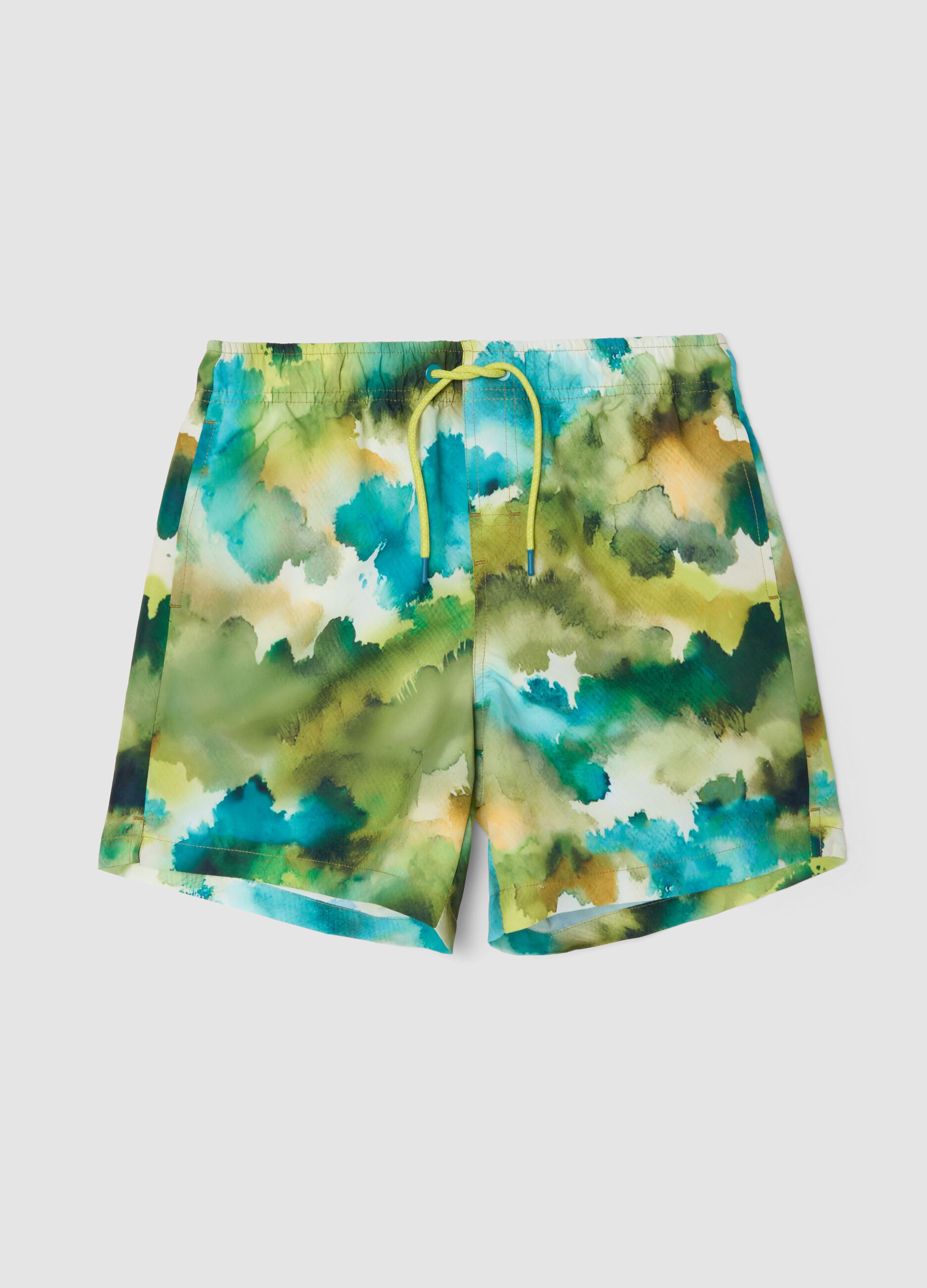 Multicolour boys&rsquo; swim shorts with watercolour-effect print