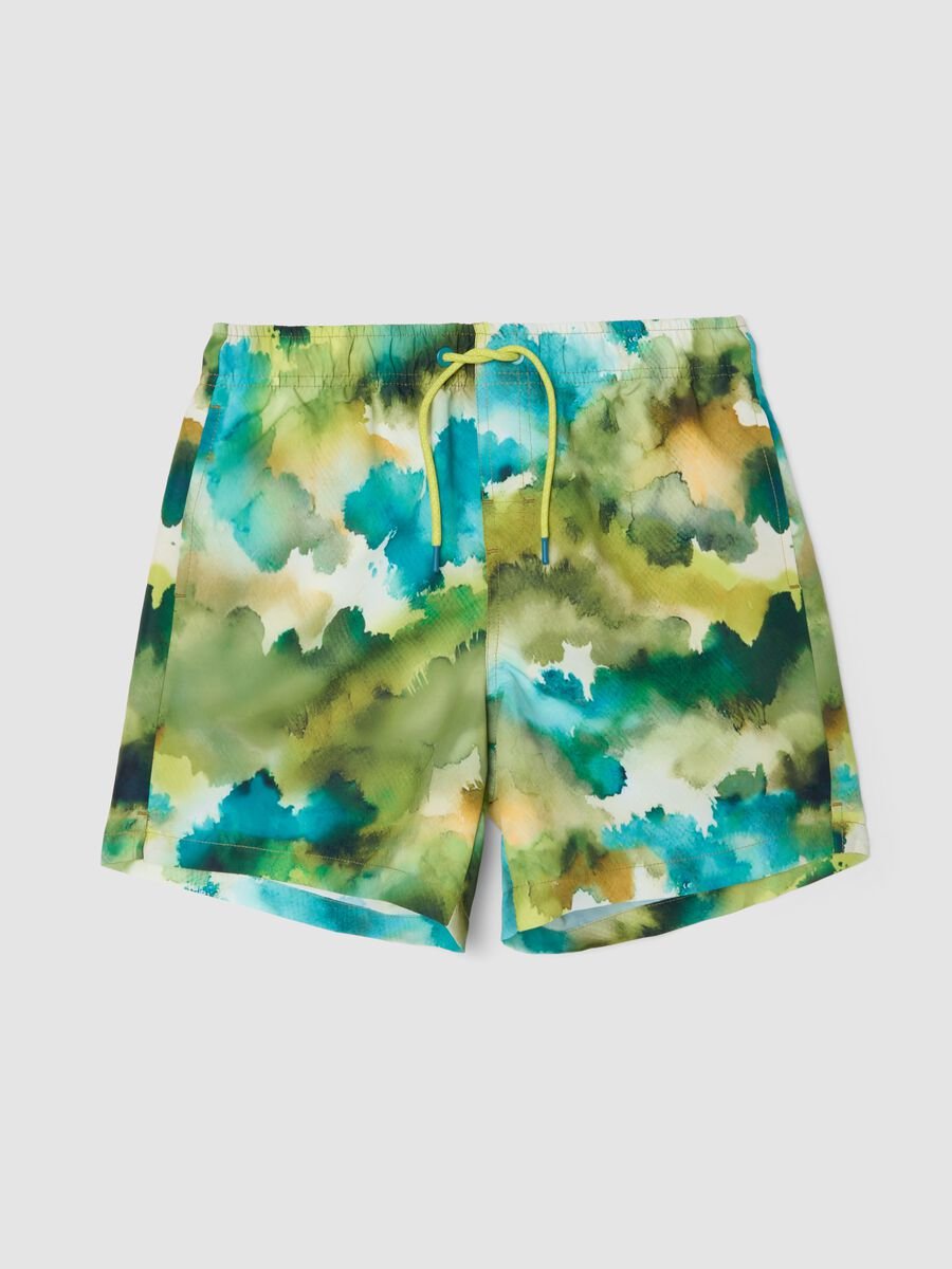 Multicolour boys&rsquo; swim shorts with watercolour-effect print_0