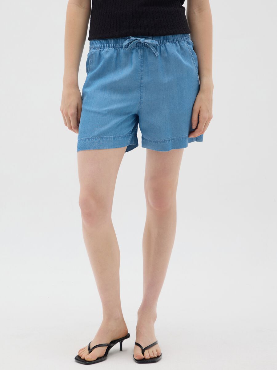 Women's Regular Fit Lyocell Blue Shorts_1