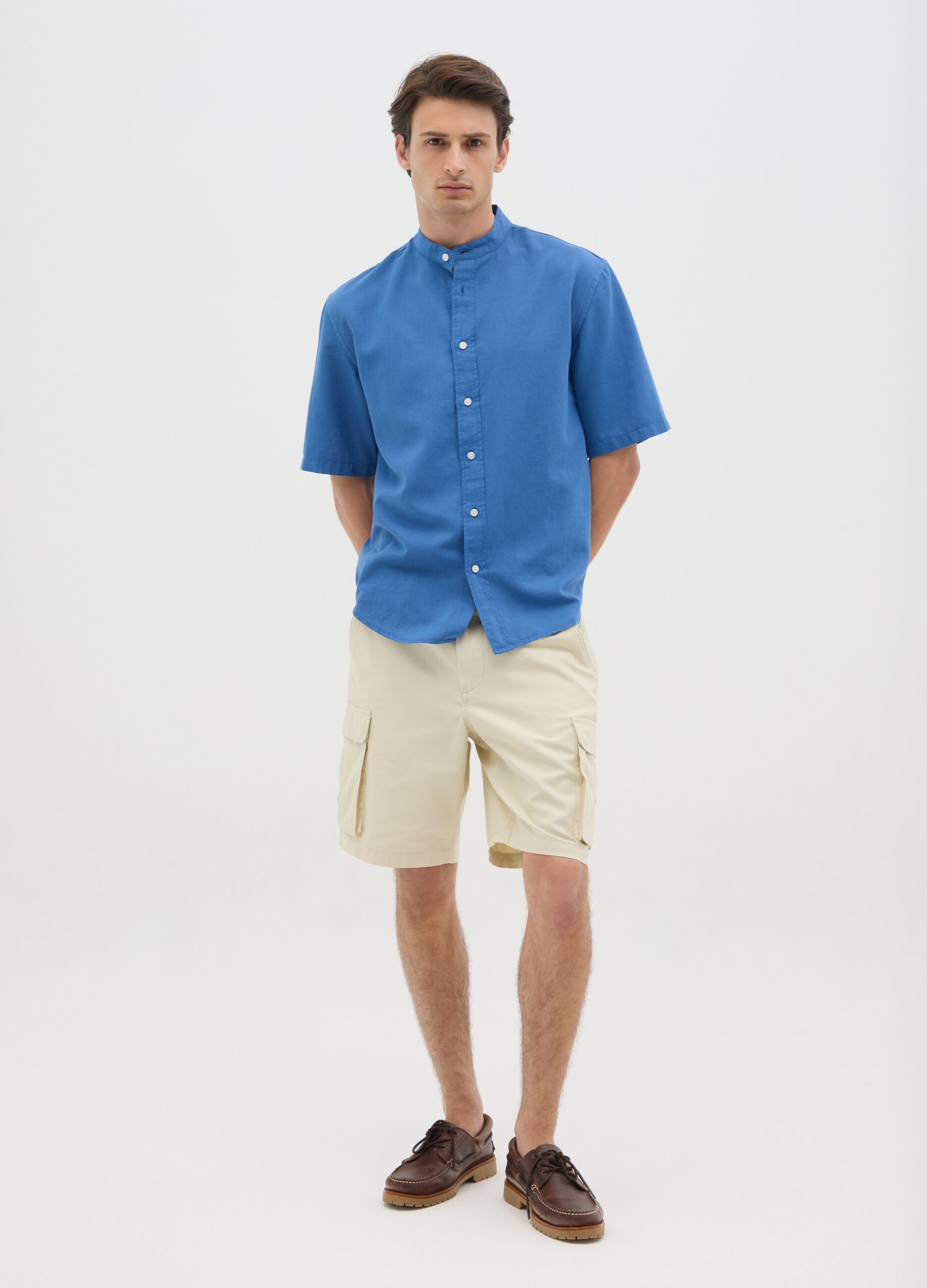 Camicia da uomo in misto cotone blu regular fit