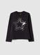 Black regular fit stretchy cotton girl's top with star_0