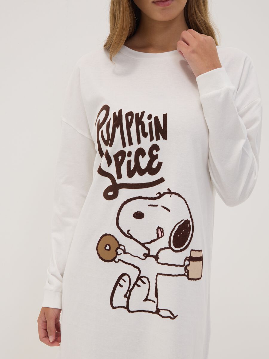 Camicia da notte bianco panna in puro cotone con stampa Peanuts_2