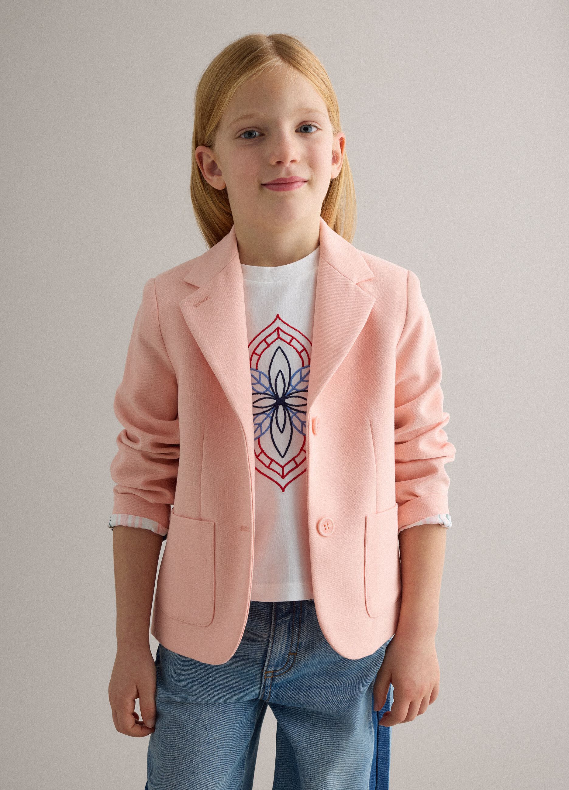 Girl's Regular Fit Pink Blazer
