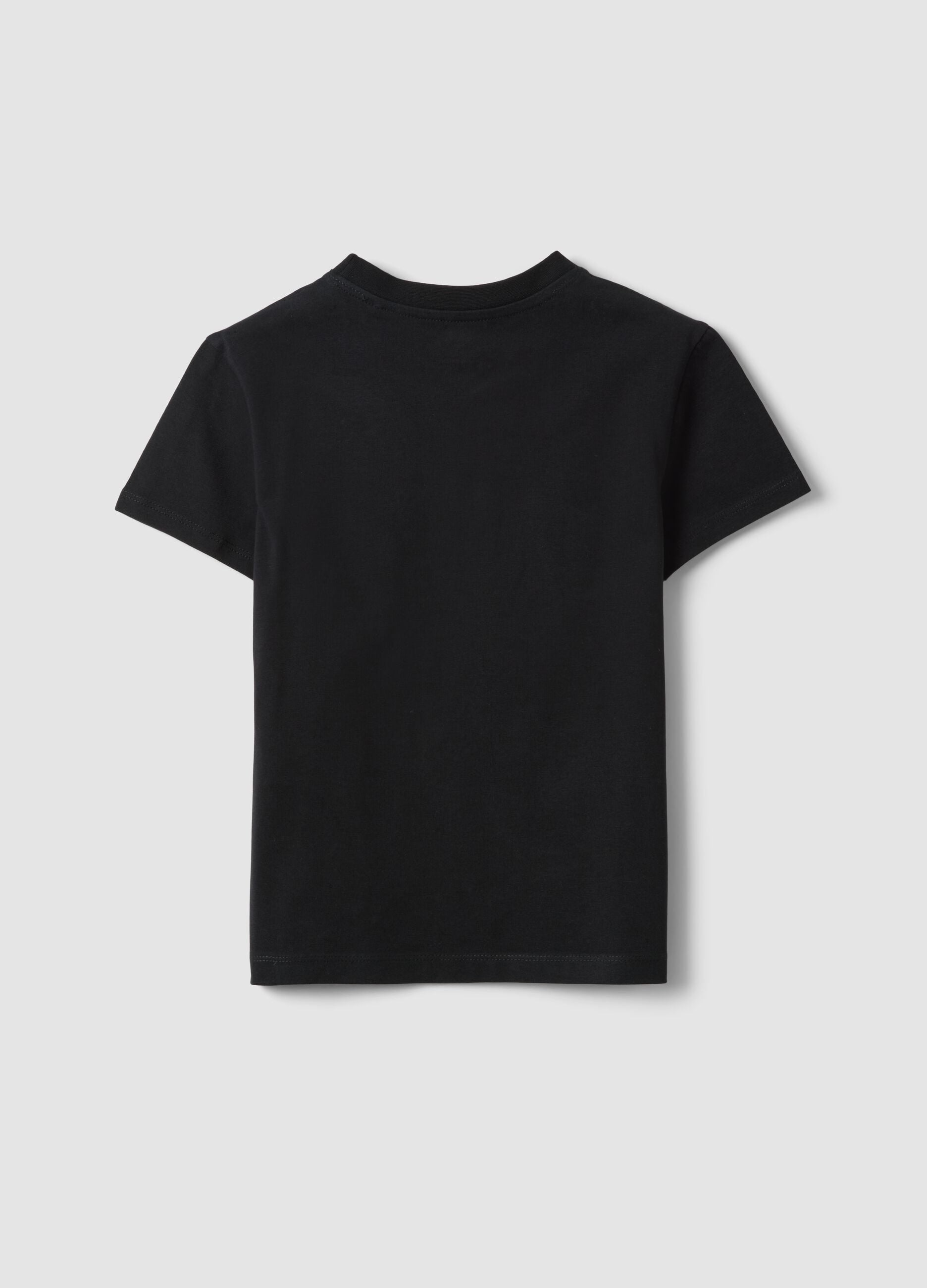 Black organic cotton T-shirt with silver graphic for girls
