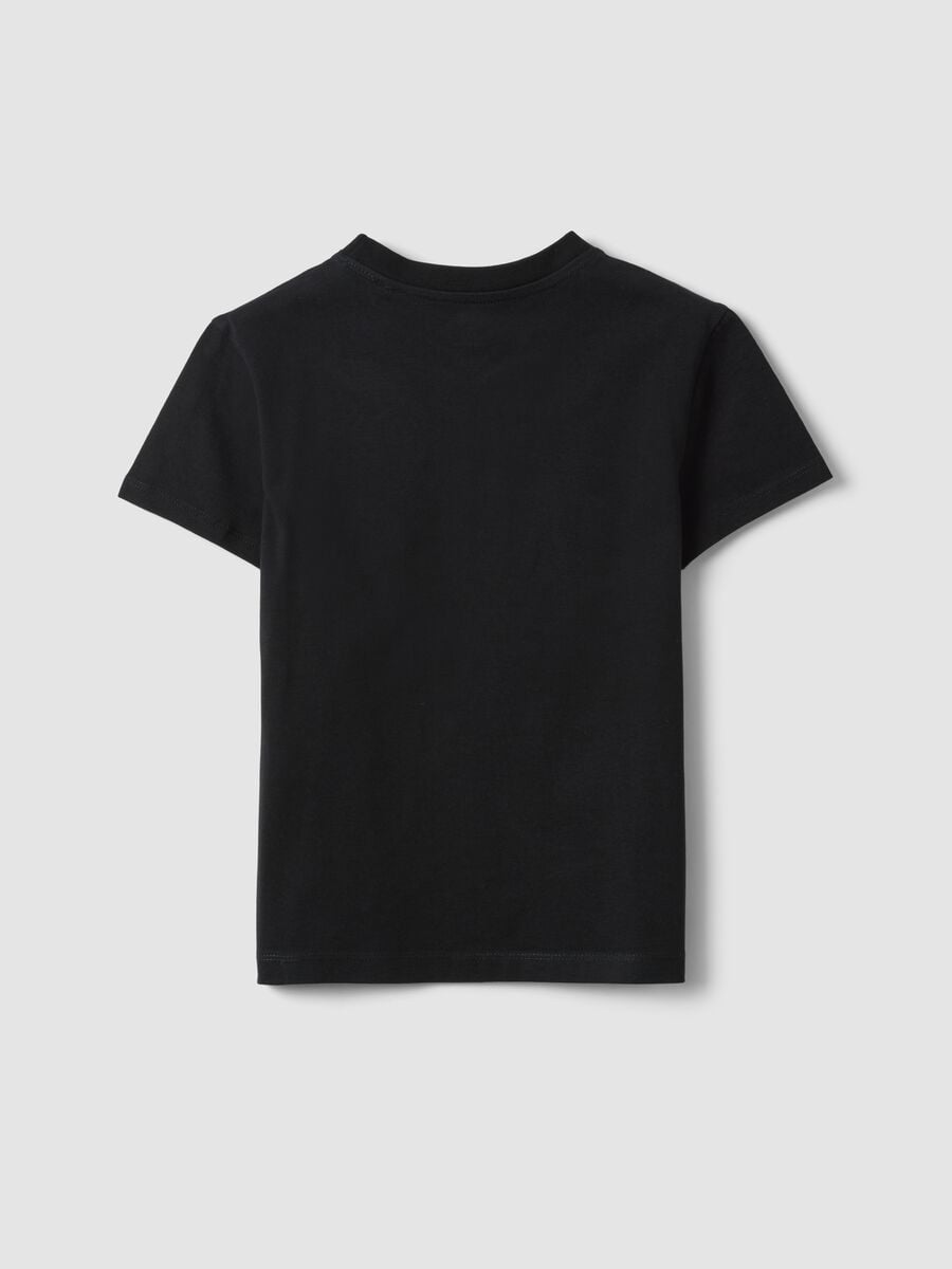 T-shirt nera in puro cotone organico con grafica argentata per ragazza_1