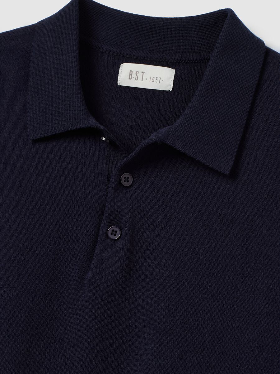 Polo a maniche lunghe in misto cotone e seta blu regular fit_1