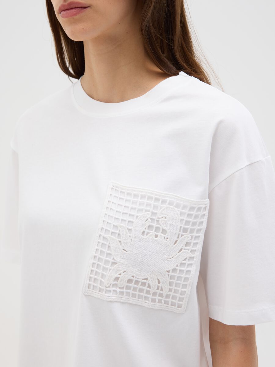Women's white pure cotton regular fit T-shirt with mesh pocket_2