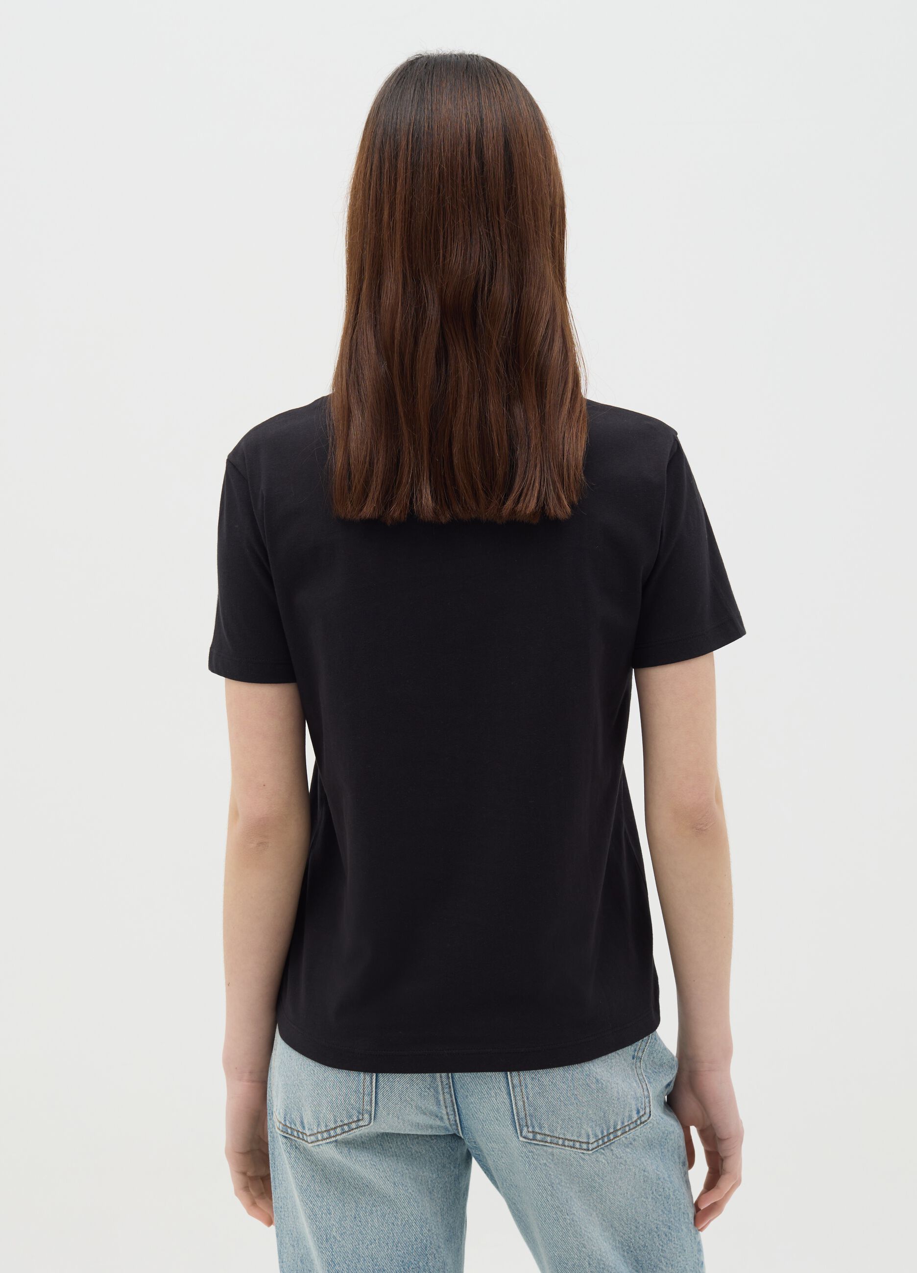 Black T-shirt in cotton with "Don't touch me I bite" print