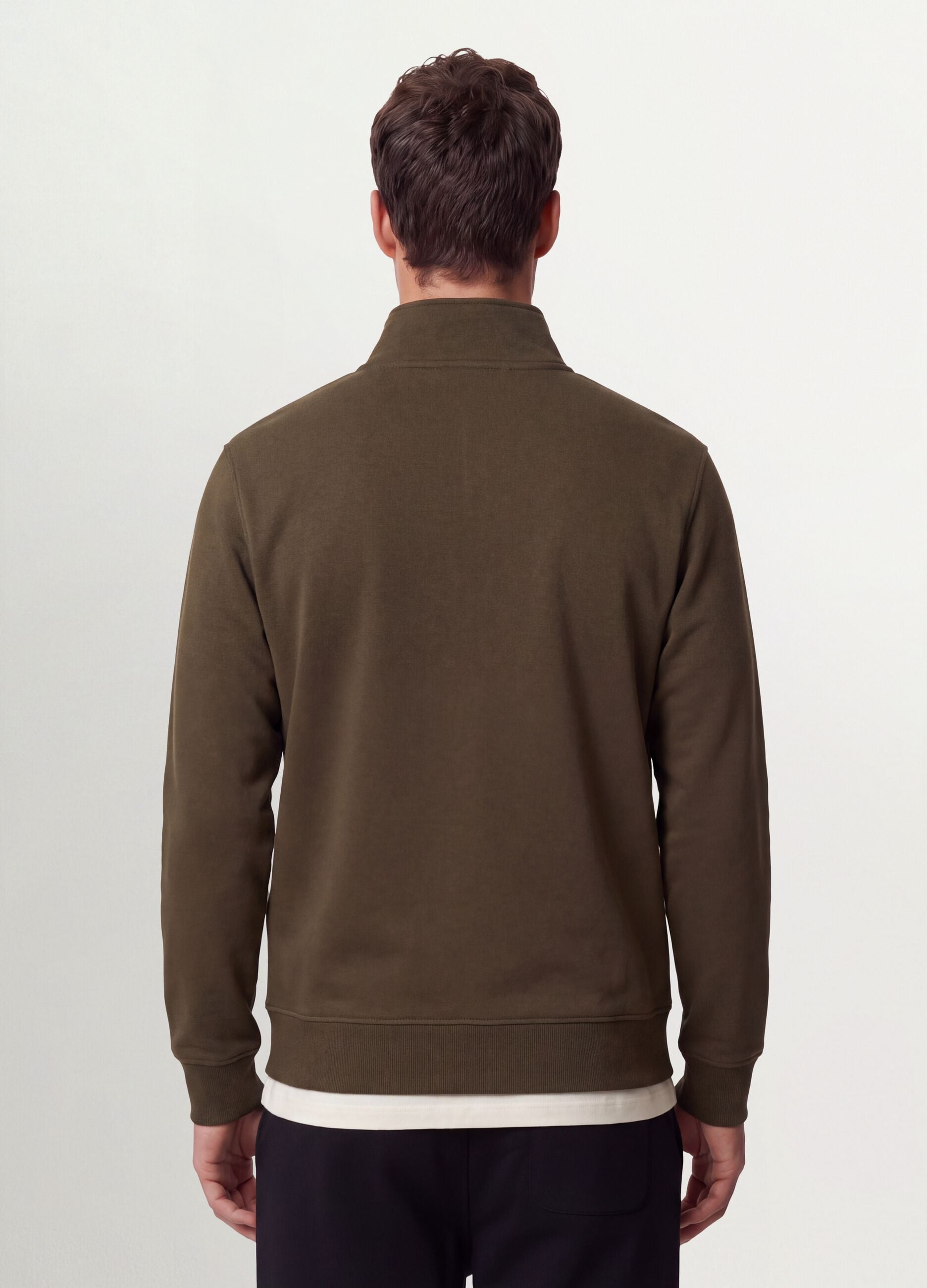 Green cotton-blend sweatshirt with crew neck and zip, regular fit