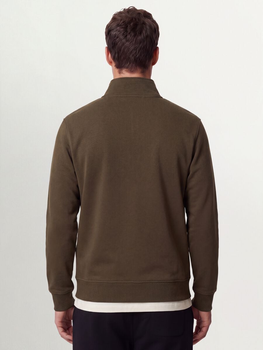 Felpa verde in misto cotone con girocollo e zip regular fit_3