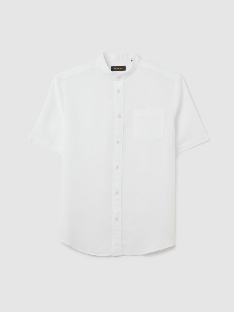 Piombo White Short Sleeve Linen and Cotton Shirt_4