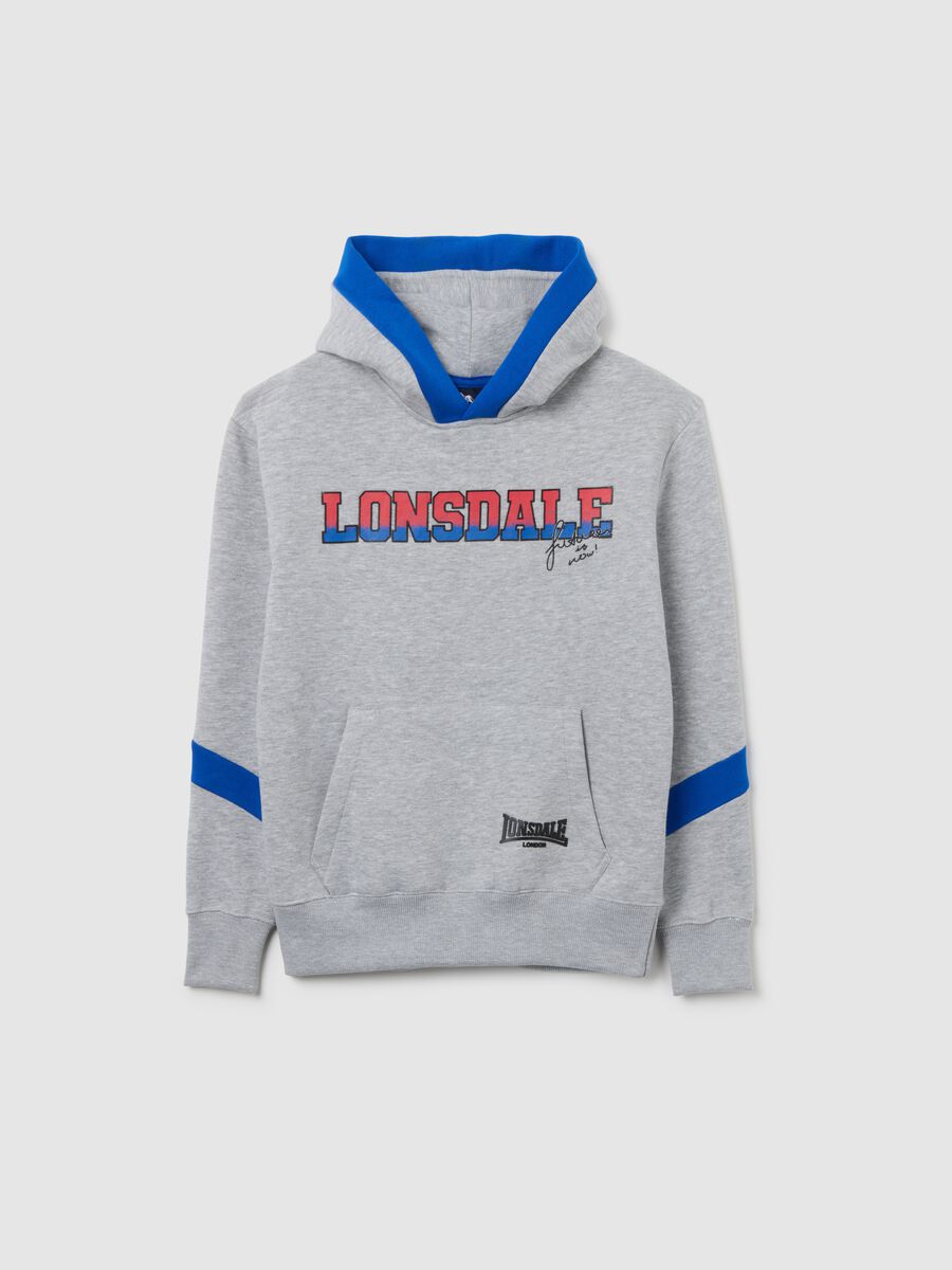 Felpa da bambino in misto cotone grigia regular fit con cappuccio_0