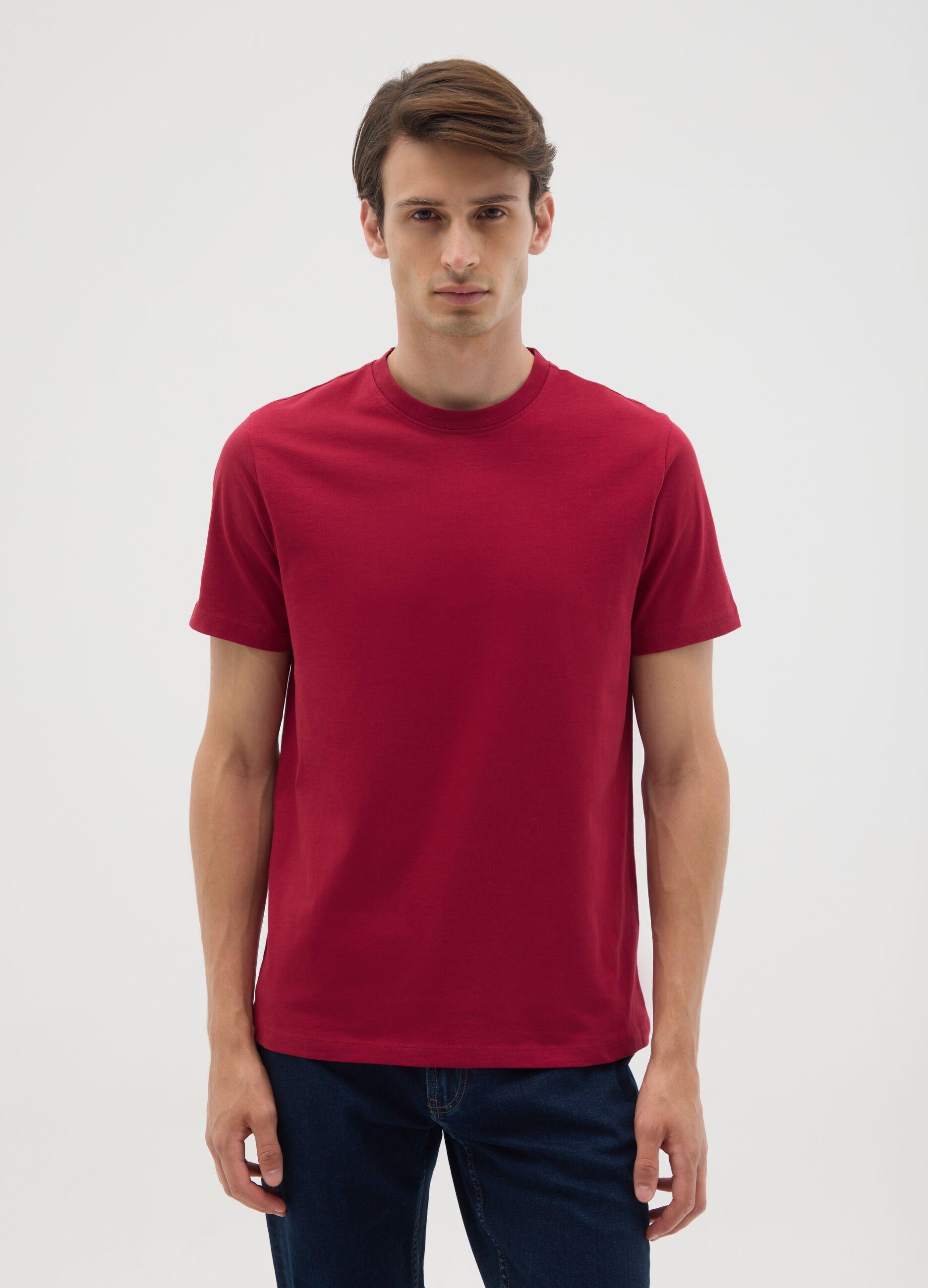 Men's red pure cotton t-shirt