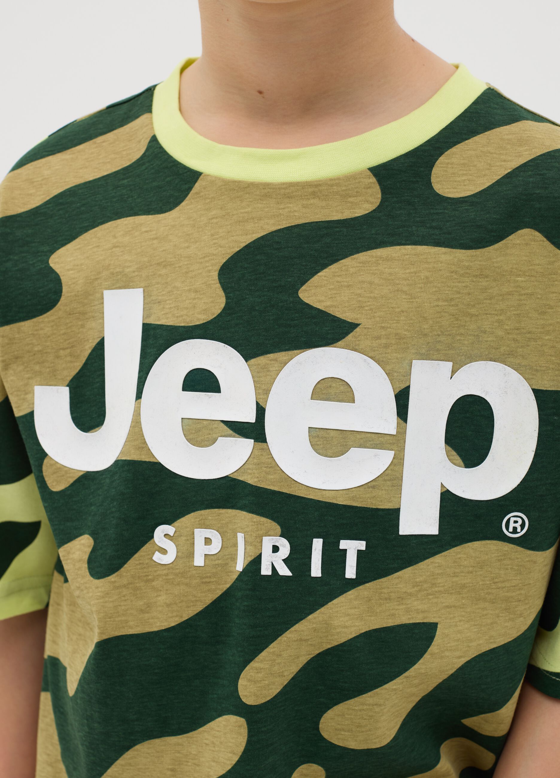 Camouflage cotton T-shirt with logo print