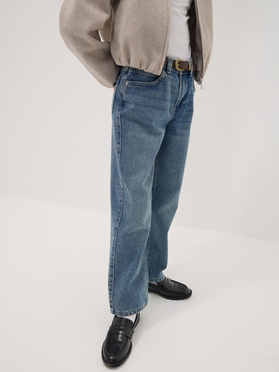 Jeans denim blu straight fit in misto cotone e viscosa per ragazza_2