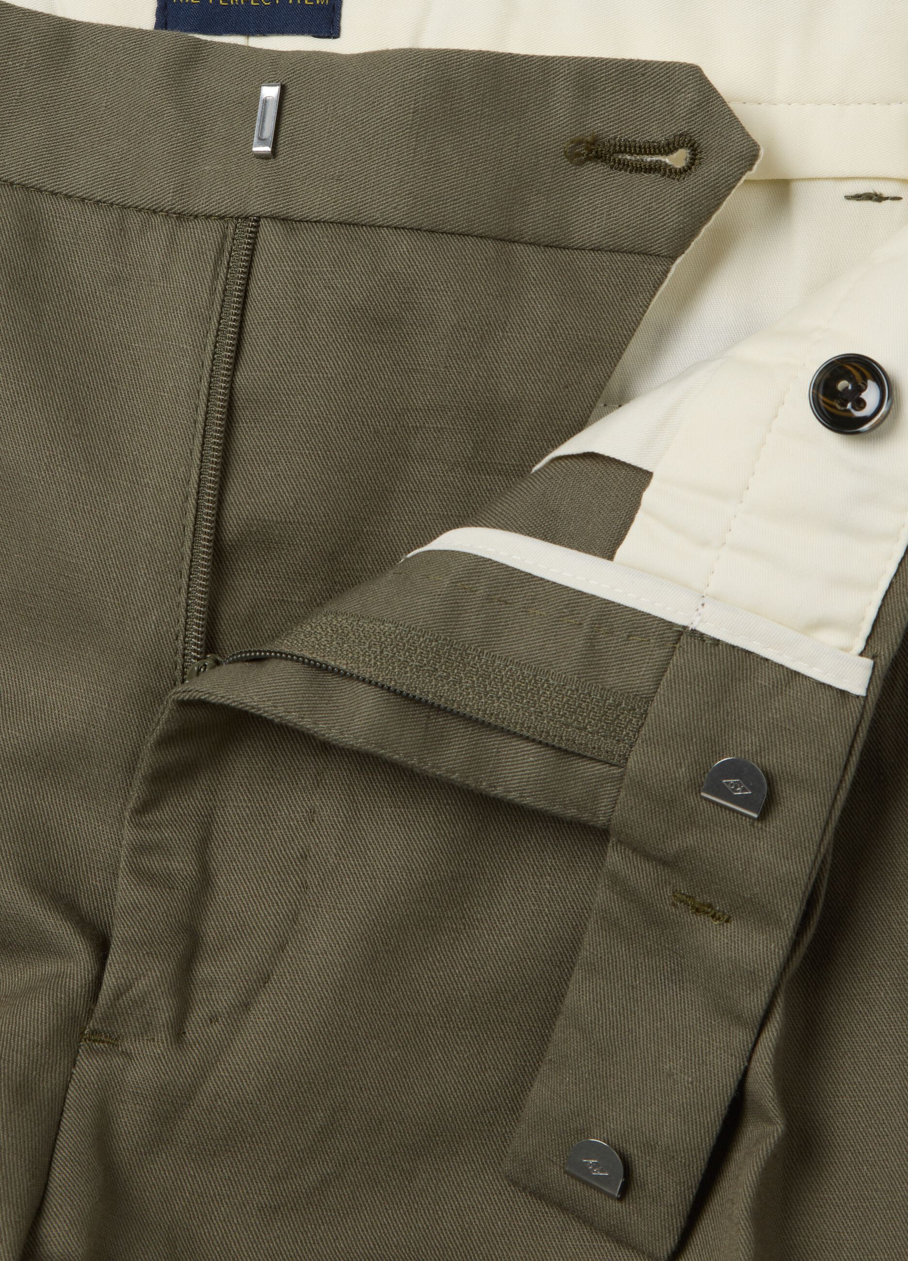 Pantaloni chino da uomo in misto cotone e lino verde regular fit