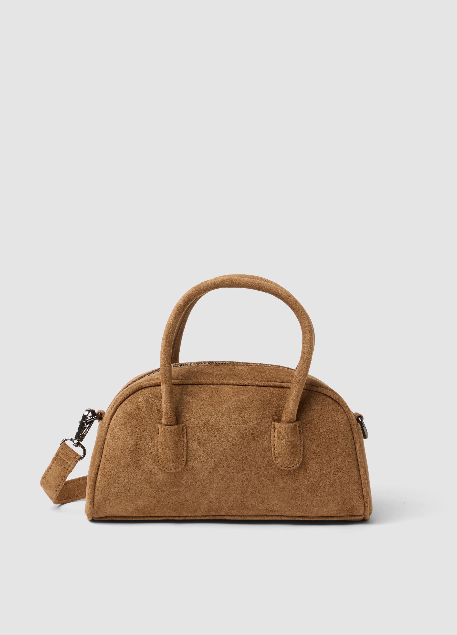 Borsa marrone a doppi manici in tessuto elasticizzato