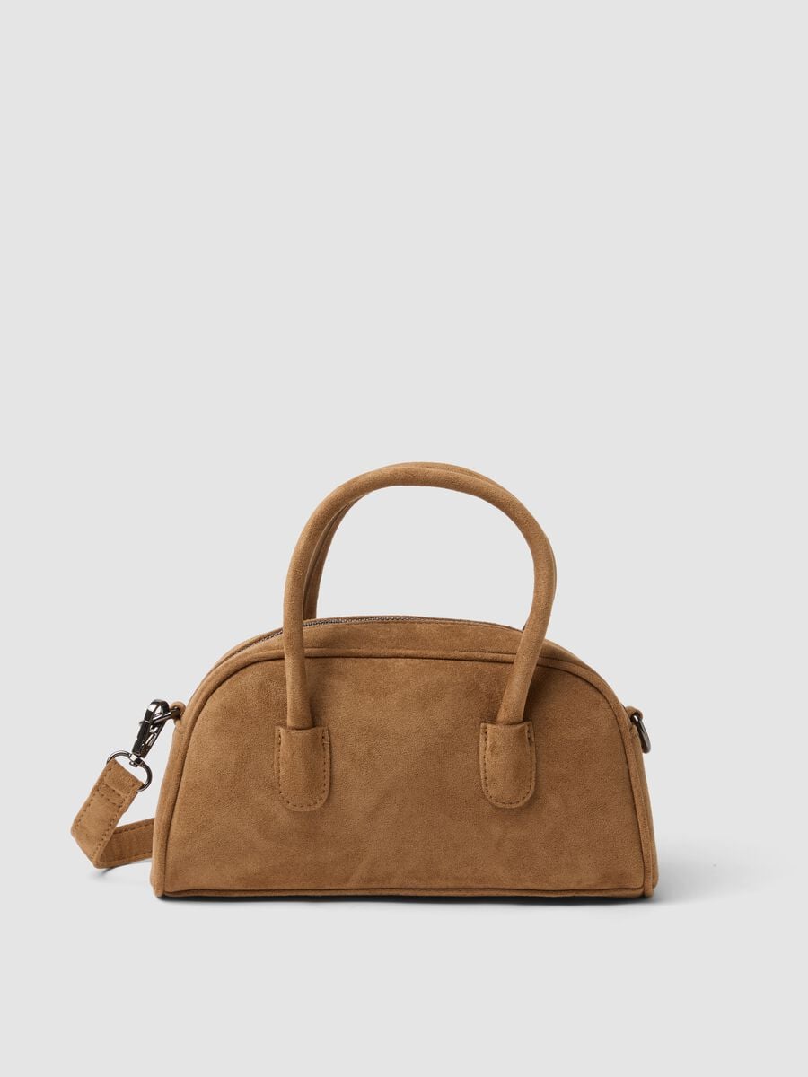 Borsa marrone a doppi manici in tessuto elasticizzato_2
