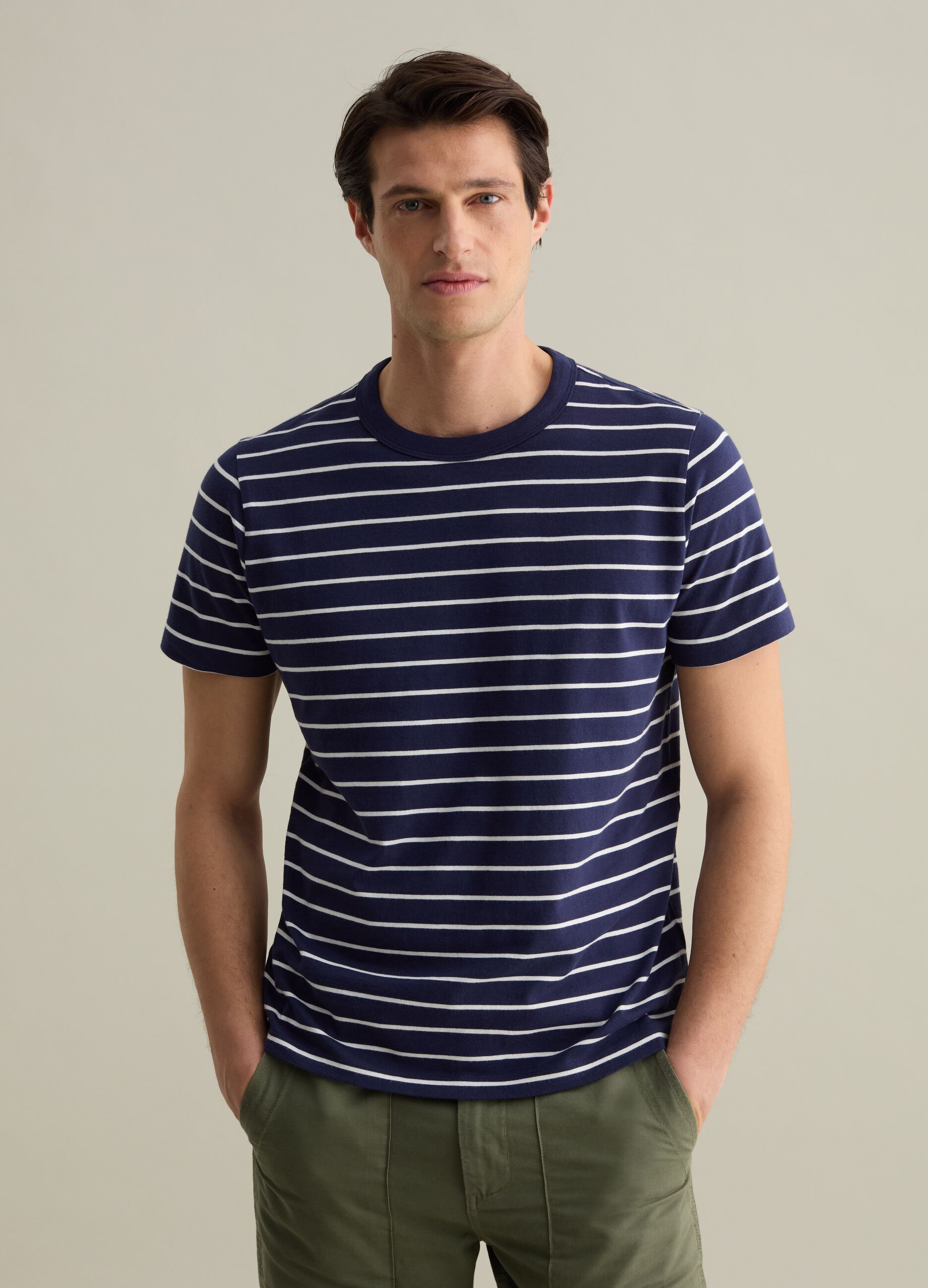 Cotton T-shirt with thin stripes