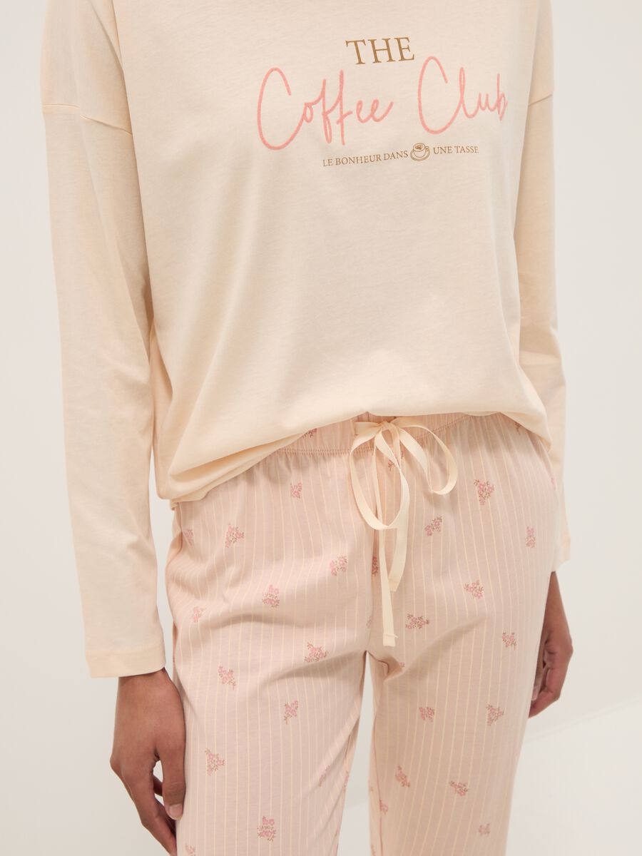 Beige regular fit pure cotton pyjamas with text_3