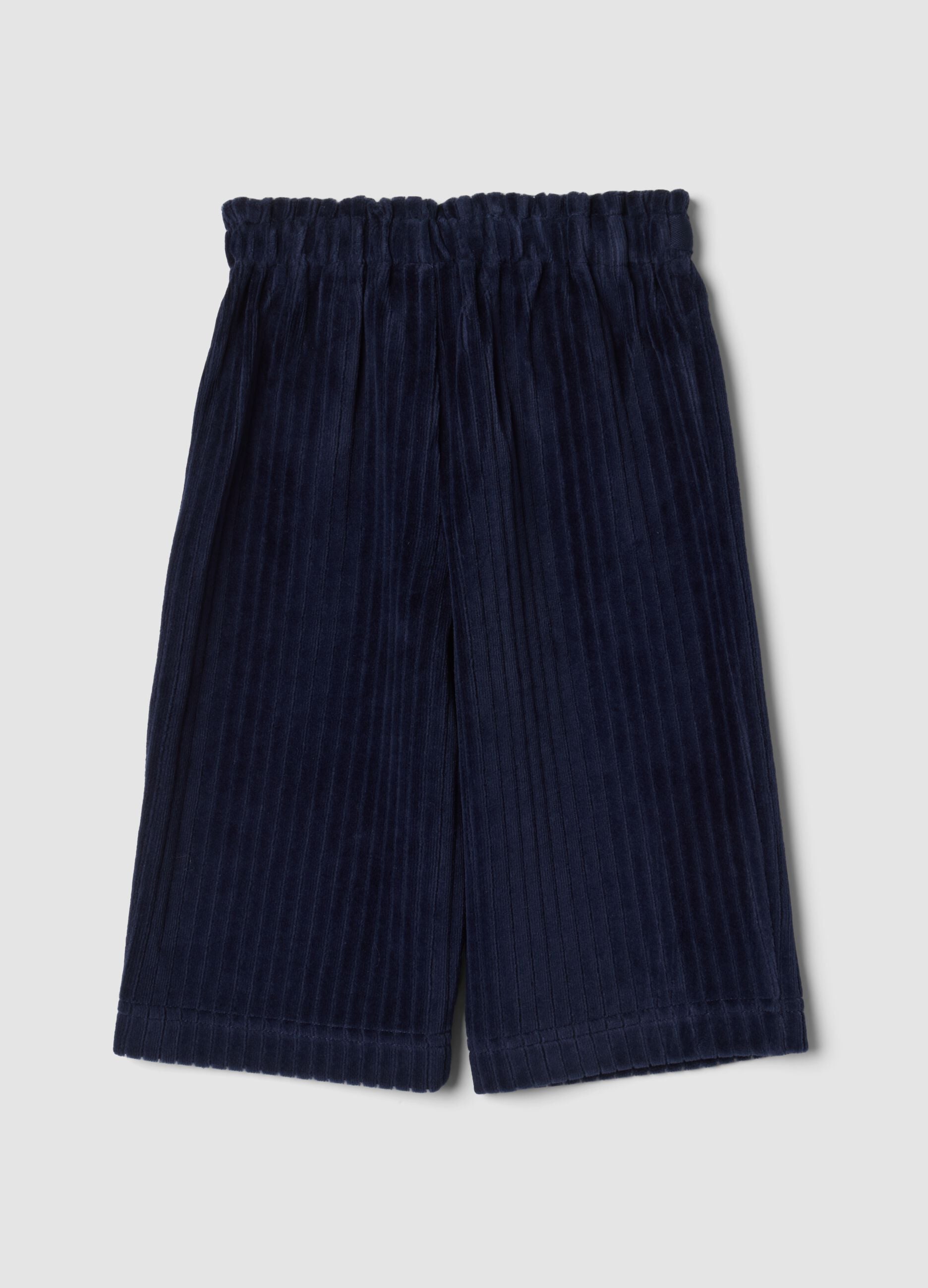 Blue ribbed cotton-blend trousers