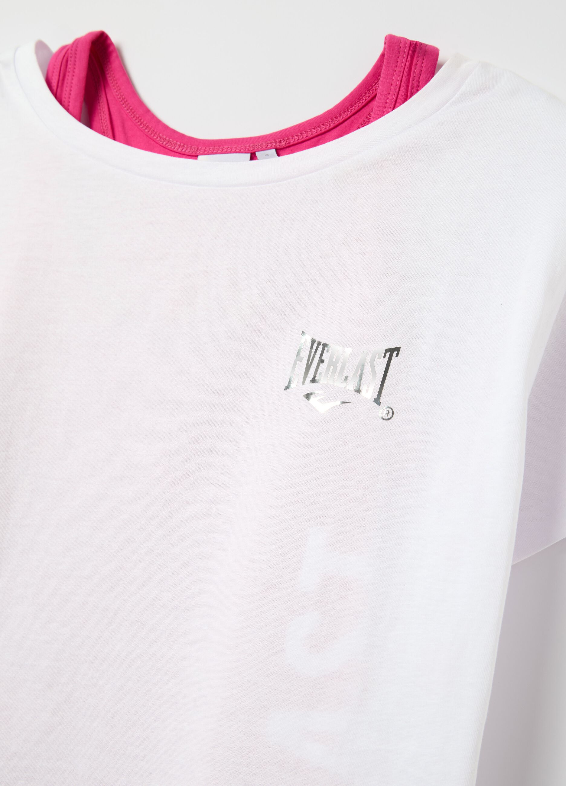 Layered-effect crop T-shirt with print