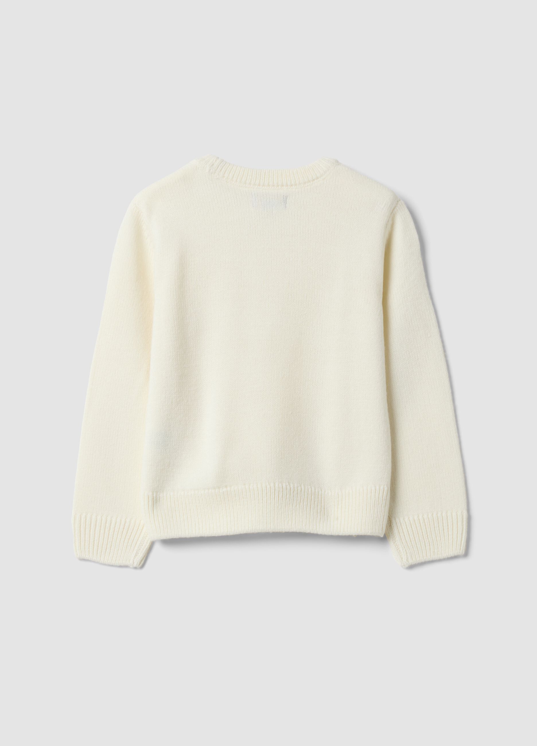 White crew-neck jumper with raised hearts, regular fit, for girls