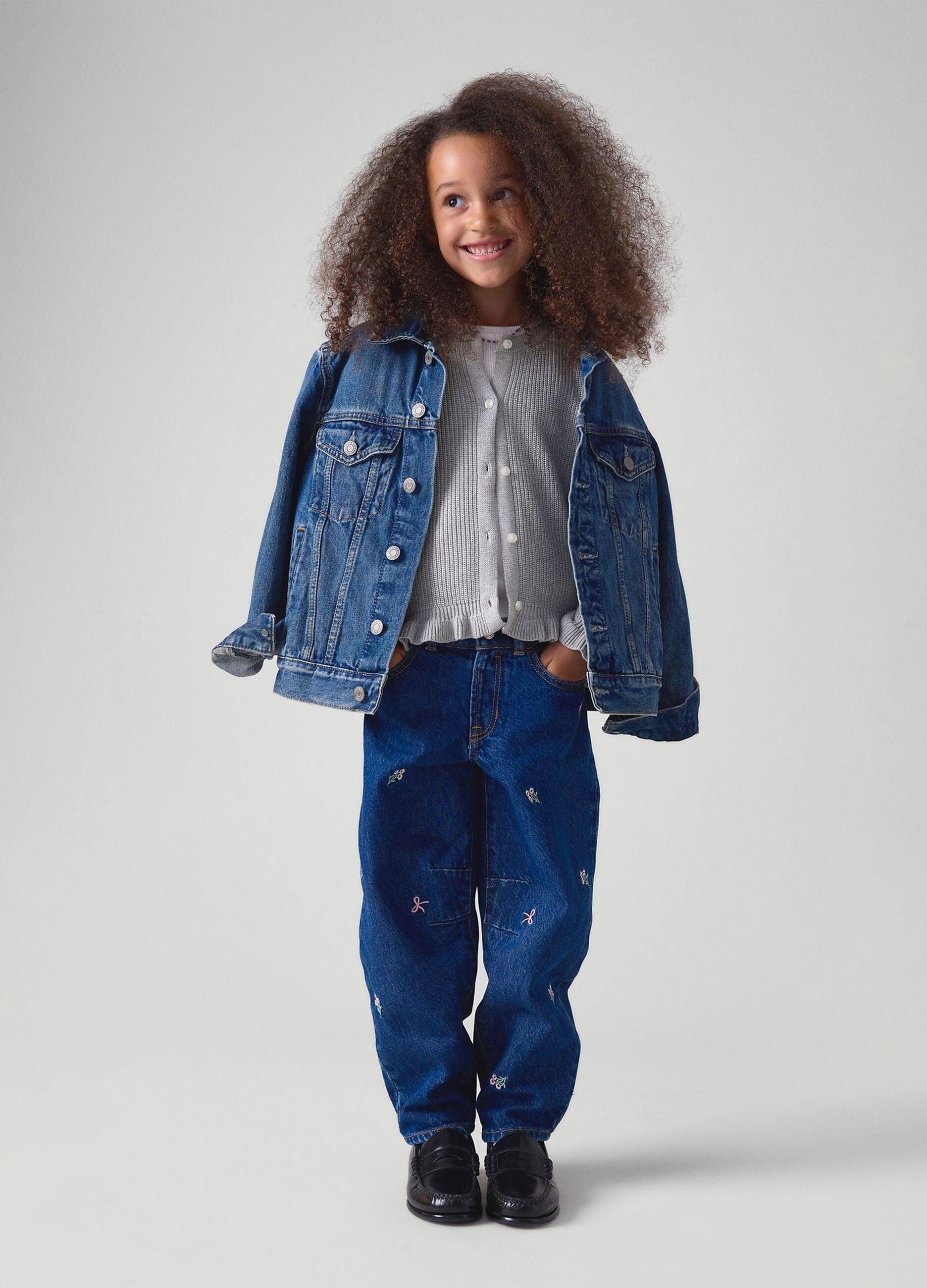 Pure cotton denim jeans with floral embroidery