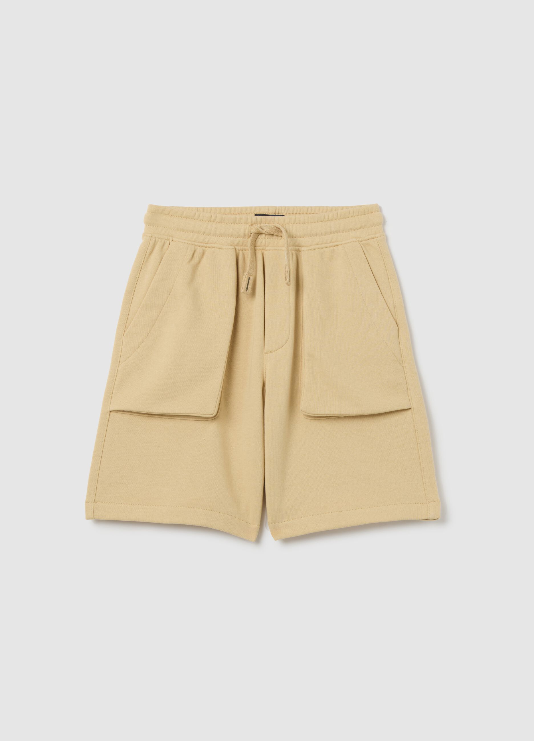 Beige cargo shorts in French terry