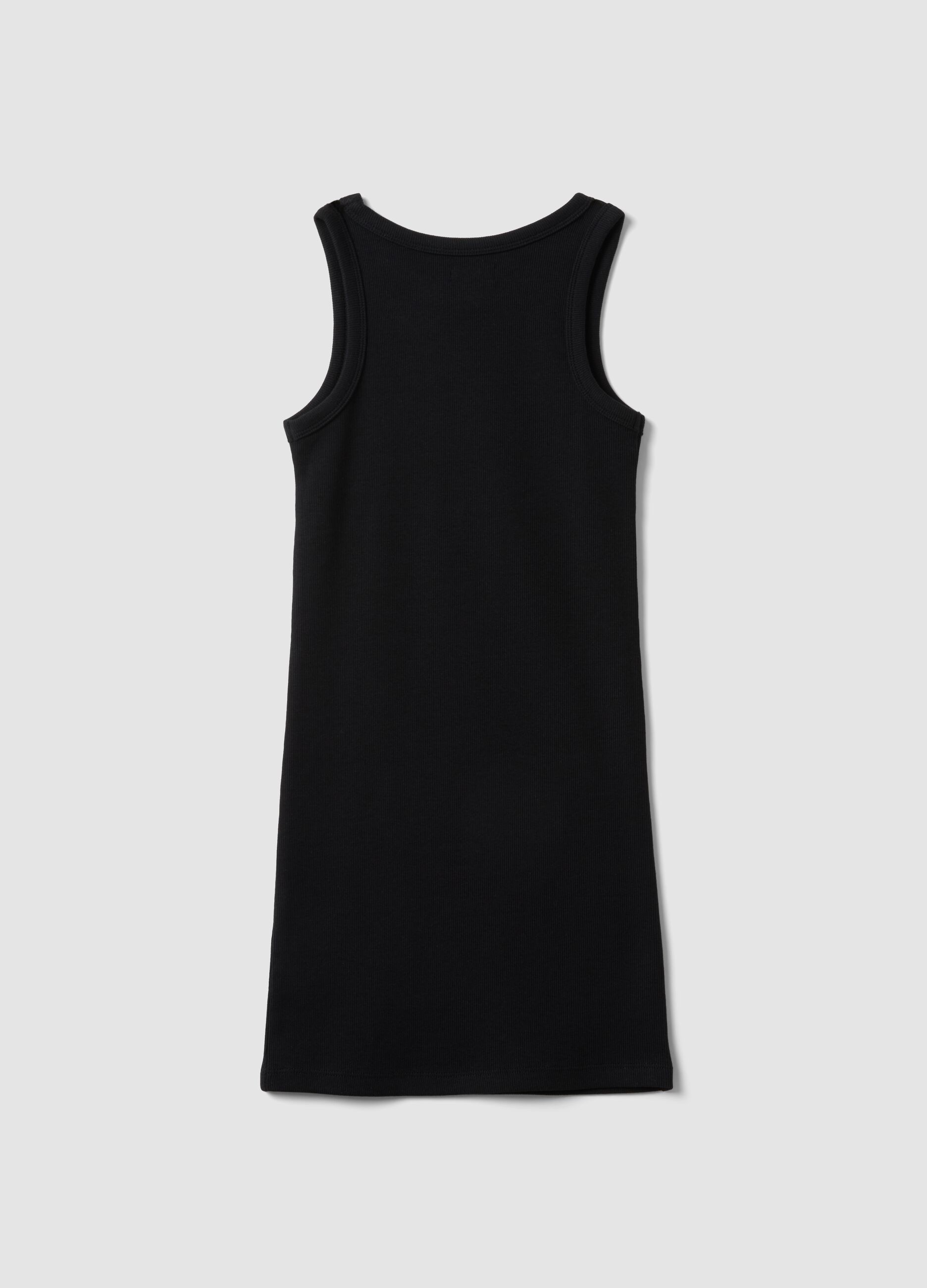Girls&rsquo; sleeveless fitted black stretch cotton dress