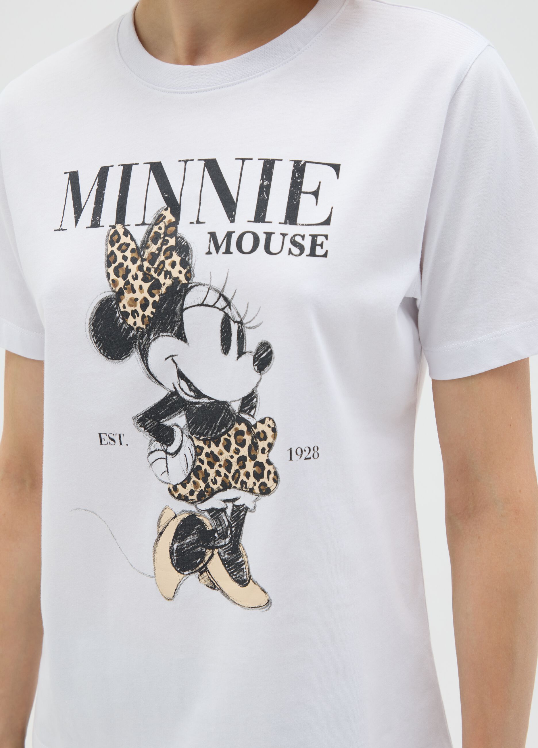 White pure cotton regular fit T-shirt with Minnie print