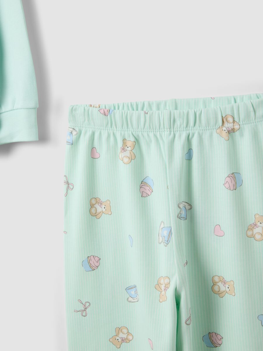 Green organic cotton pyjamas with crew neck and print for girls_3