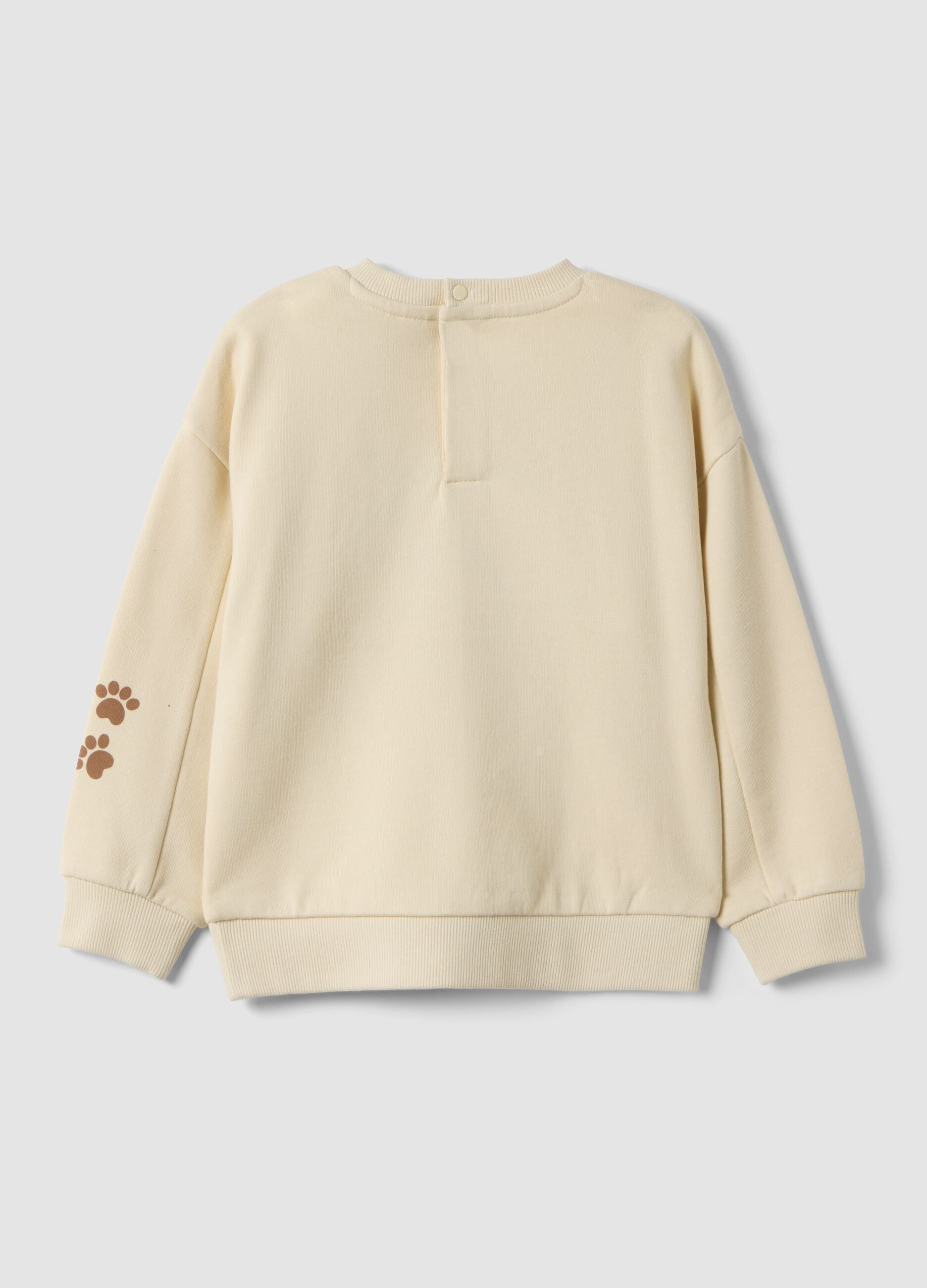 Beige pure cotton crew-neck sweatshirt with teddy bear